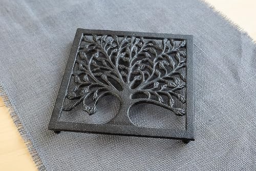 Miniatura 4 de GASARÉ, Salvamanteles de hierro fundido para platos calientes, ollas y sartenes, salvamanteles de metal, diseño de árbol genealógico, tapas de patas