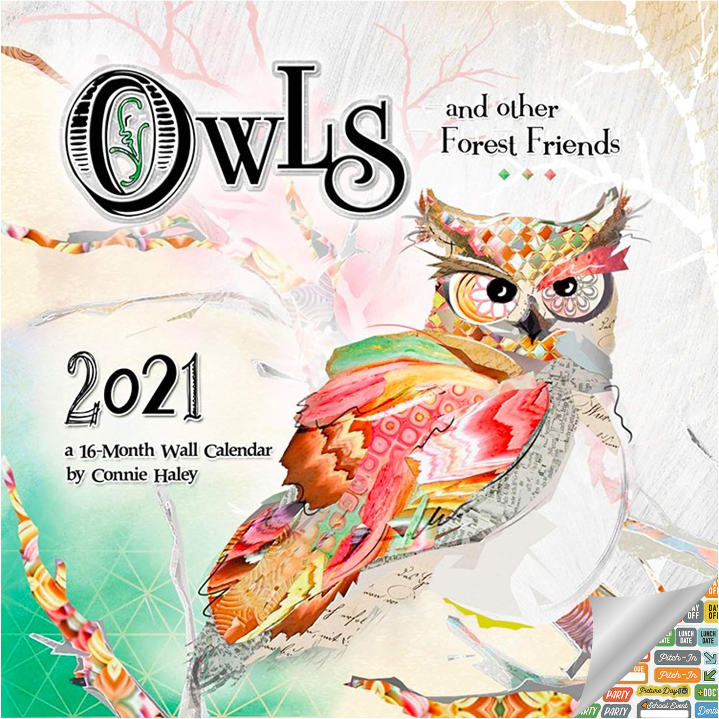 Yjkoo Connie Haley Owls Calendar 2021 Set - Deluxe 2021 Owl Wall Calendar with Over 100 Calendar Stickers (Owl Watercolor Gifts, Office Supplies)