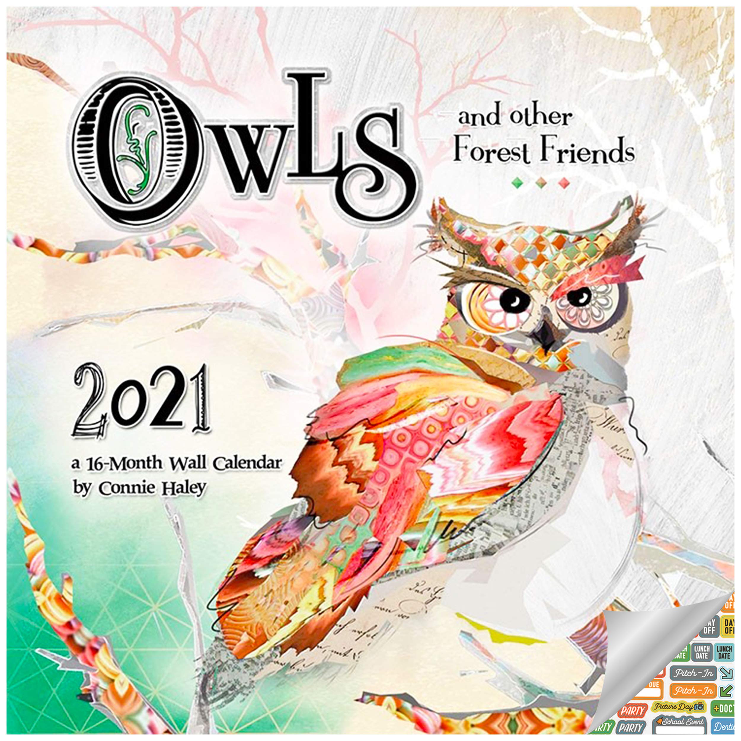Yjkoo Connie Haley Owls Calendar 2021 Set - Deluxe 2021 Owl Wall Calendar with Over 100 Calendar Stickers (Owl Watercolor Gifts, Office Supplies)