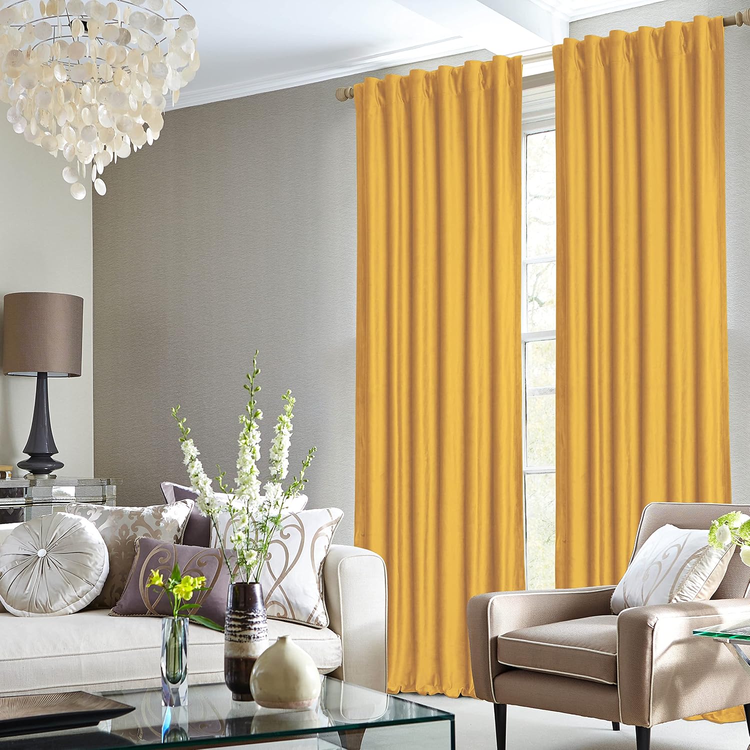 Tribeca Living Luxury Velvet Room Darkening Window Curtains - 50 x 84-Inch, Gold, 2 Panels (Rod Pocket/Back Tab) (VELSOCUR84GO)