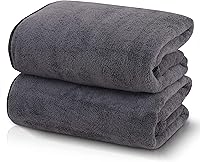 TENSTARS Silk Hemming Quick-Dry Microfiber Bath Towels 27x55 Inch Ultra Soft Absorbent 2 Pack Dark Grey Gym Travel Yoga