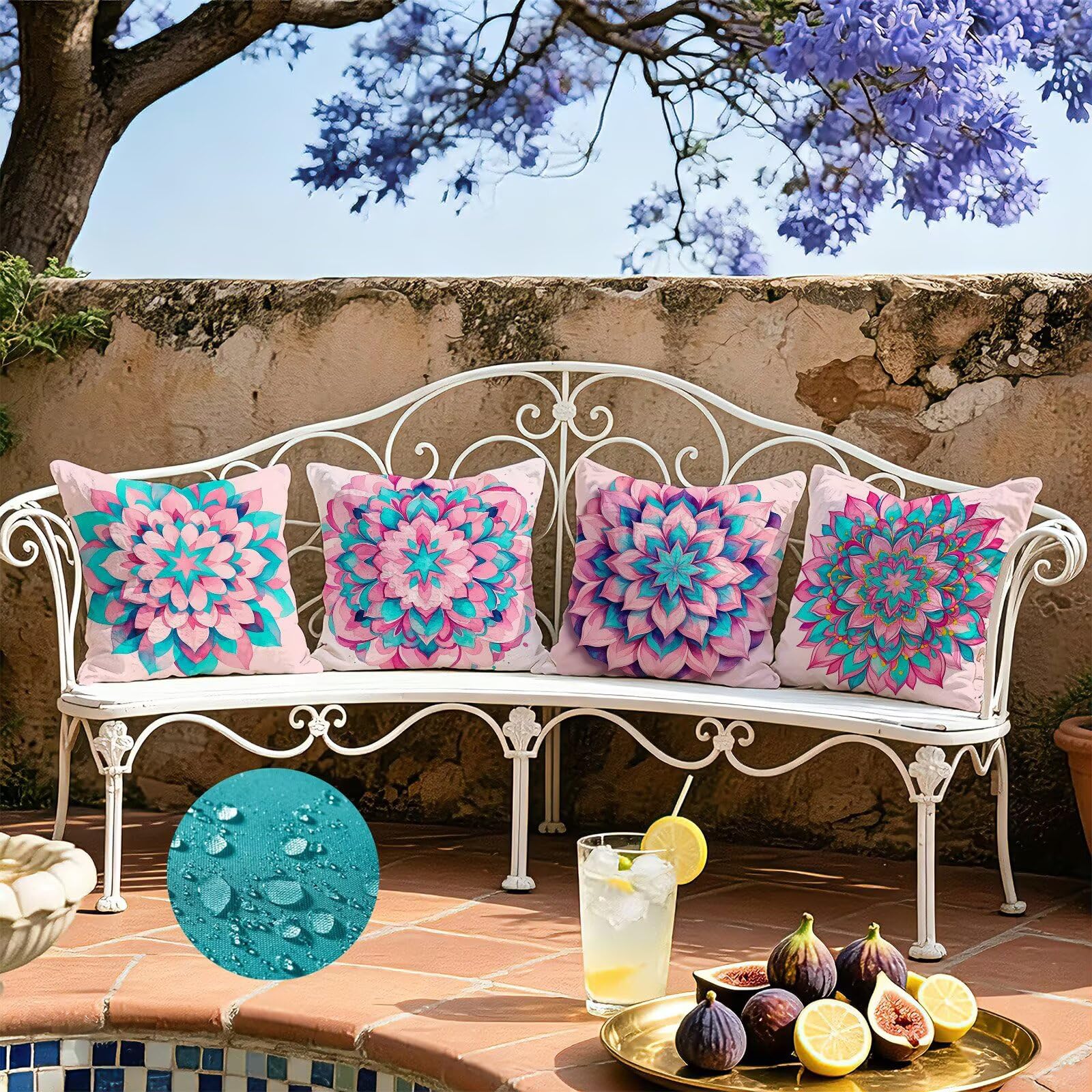 Rosa Federe Cuscini Divano 50x50cm, Cuscini da Esterno Set de 4, Cod-161 | Velour Copricuscini Decorativi Letto Arredo, per Letto, Soggiorno, Giardino, Esterno, Casa Decorazione Set di 4 Mandala