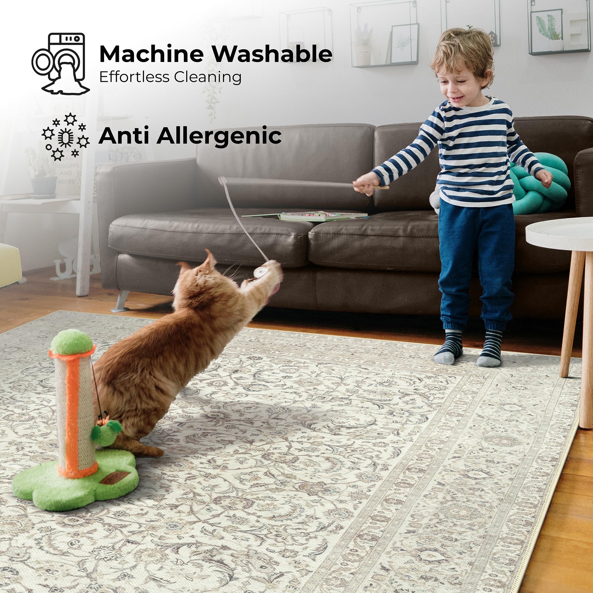 artyrugs Machine Washable Rug, 60x240cm, 75% Recycled Cotton, Short Pile, Non-Slip Backing, Non-Shedding - Image 2