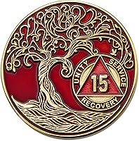 Vista 183 de Medallón AA de 5 años – Árbol de la Vida trenzado chapado en oro AA Chip de recuperación – morado