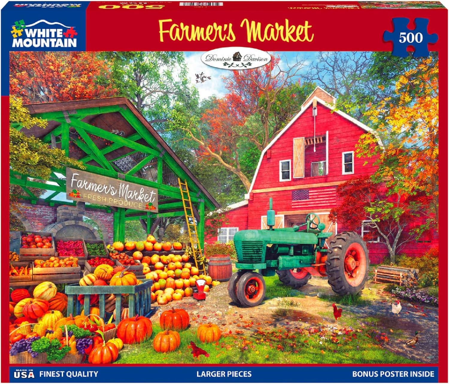 White Mountain 500 Piece Farm Jigsaw Puzzle Pumpkin Fall and Autumn Scene Puzzles Large Pieces Gift for Adults 18"x24" - Farmer’s Market