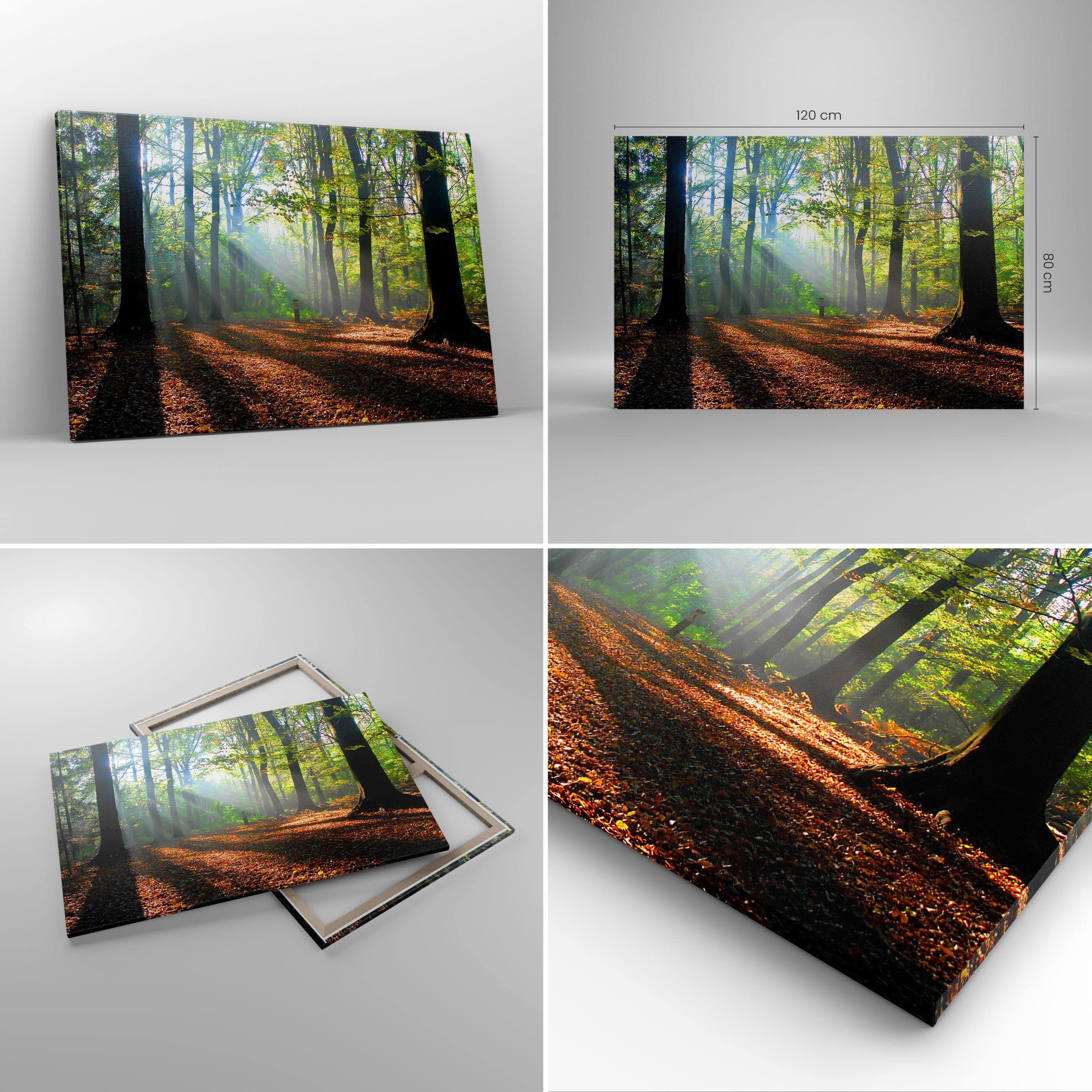 Impression sur Toile Fenêtre Forêt Ensoleillé Nature Moderne 120x80 cm XXL  Tableau Décoration Murale Intissée pour Salon Chambre pret a accroche