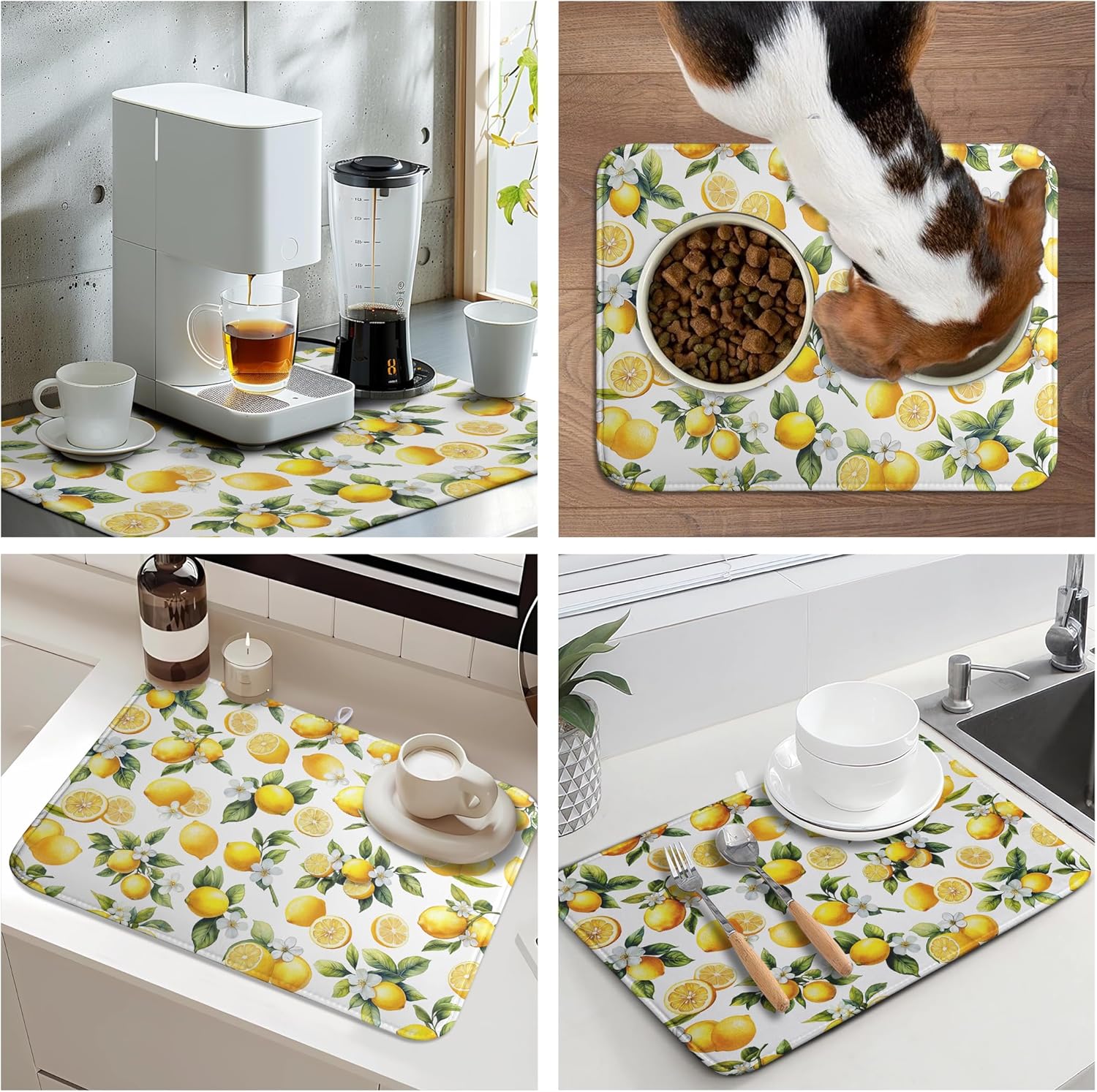 Lemon Dish Drying Mat Spring Summer Kitchen Dish Drying Pad Absorbent Drying Mat for Countertops Dish Dryer Mat Microfiber Dishes Drainer Pad Dish Drying Rack Mat (18x24 in)