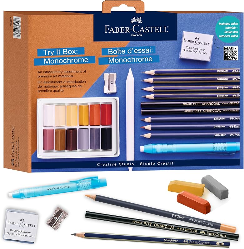 Try It Box: Monochrome, 27 Piece Drawing Art Kit featuring Colored Pencils, Graphite, and Charcoal Pencils, Professional Art Supplies for Adults, Teens, and Beginners
