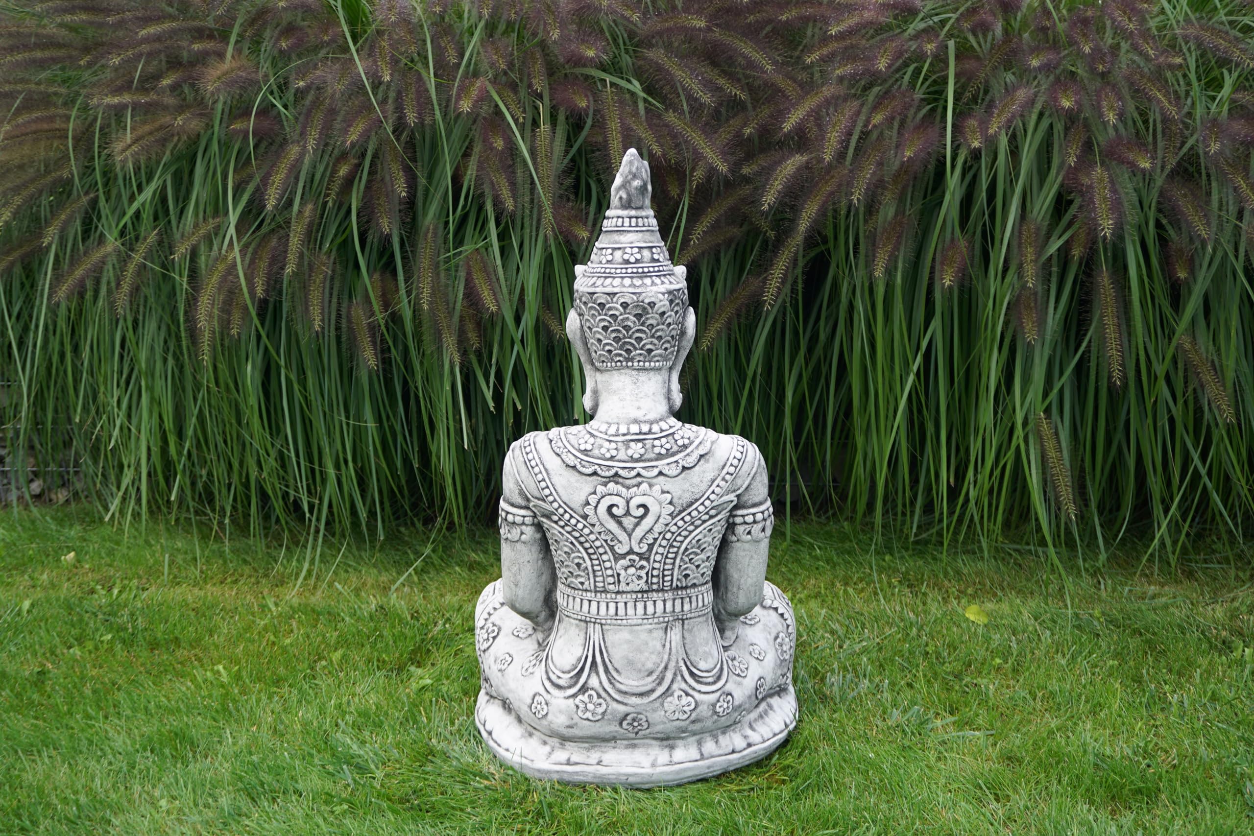 gartendekoparadies.de Thailändische Buddha Statue, Steinfigur, H. 80 cm, 75 kg, Grau, frostsicher aus Steinguss für Außenbereich