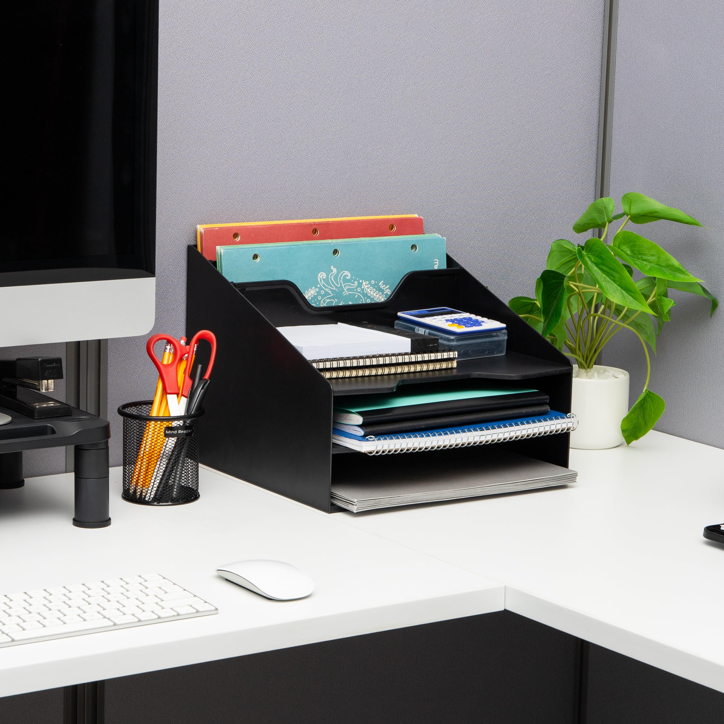 Mind Reader Desktop Organizer, Vertical File Holder, Paper Trays, Office, Plastic, 12.5