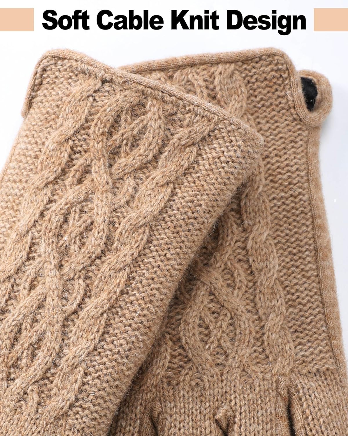 Shihanee Women's Winter Wool Gloves with Touchscreen Wool Plush Fleece Lined Cable Knit Gloves for Cold Weather - Image 3