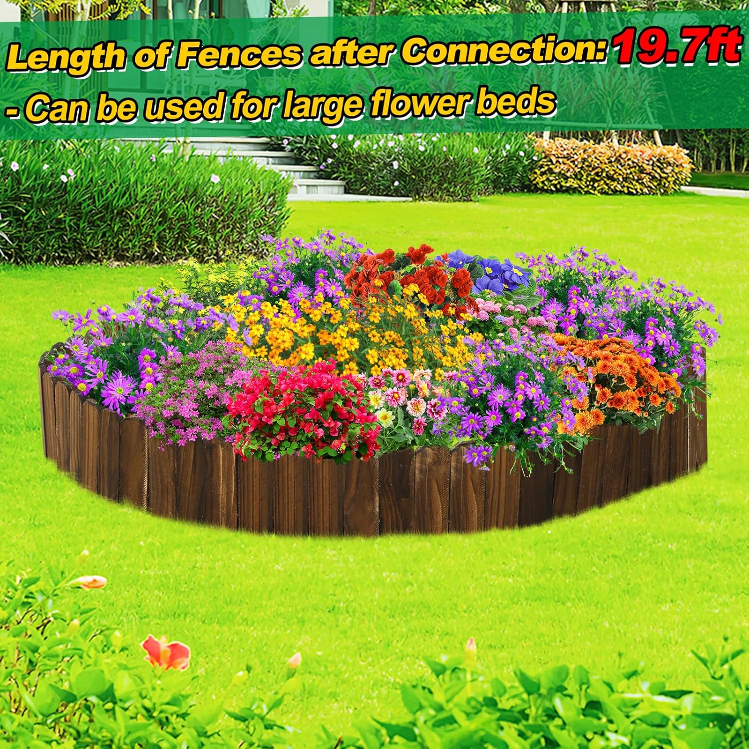 Wooden Garden Edging - 3pcs 6.6ft x 11.8in Pine Landscape Border, Flexible Weather-Resistant Fences for Decorate Spring Outdoor Patio Yard Lawn Flower Beds
