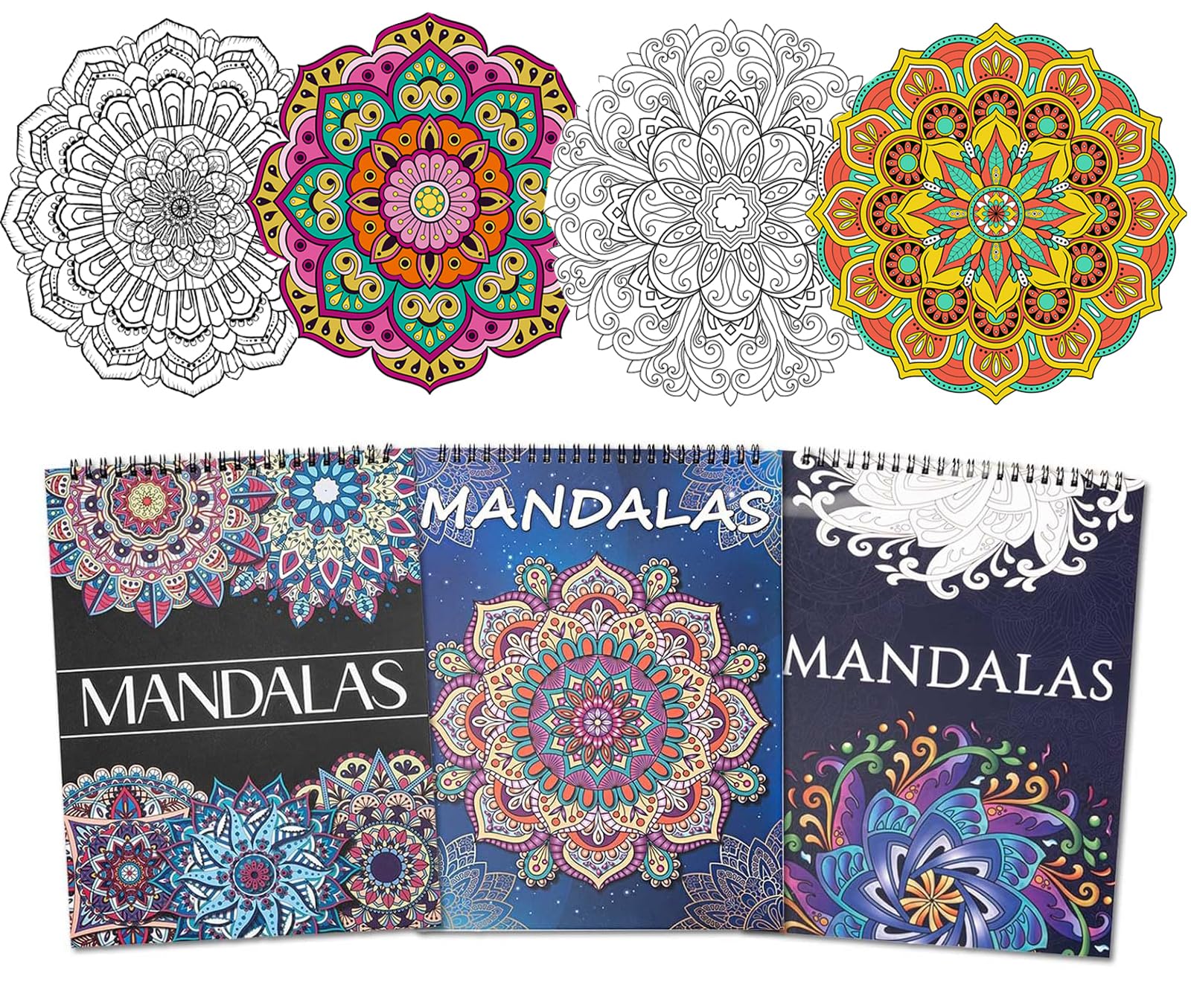 Pobuu Pack of 3 Mandalas Colouring Books for Adults, Unique Mandala Pattern for Stress Relief, Colouring Book for Adults, Relaxing Colouring Books for Women Mandalas Designs