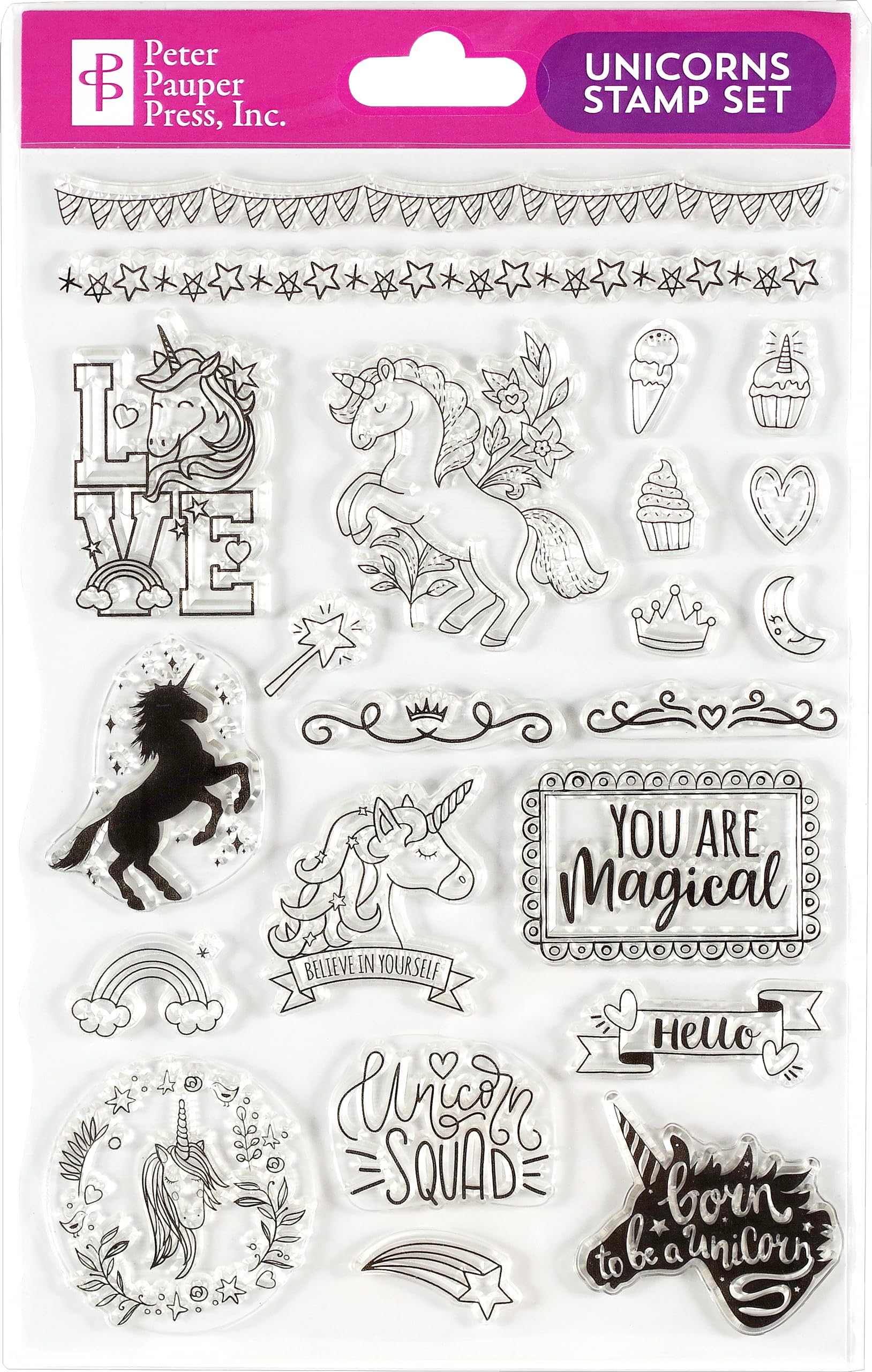 Unicorns Clear Stamp Set (22 Individual Stamps), White