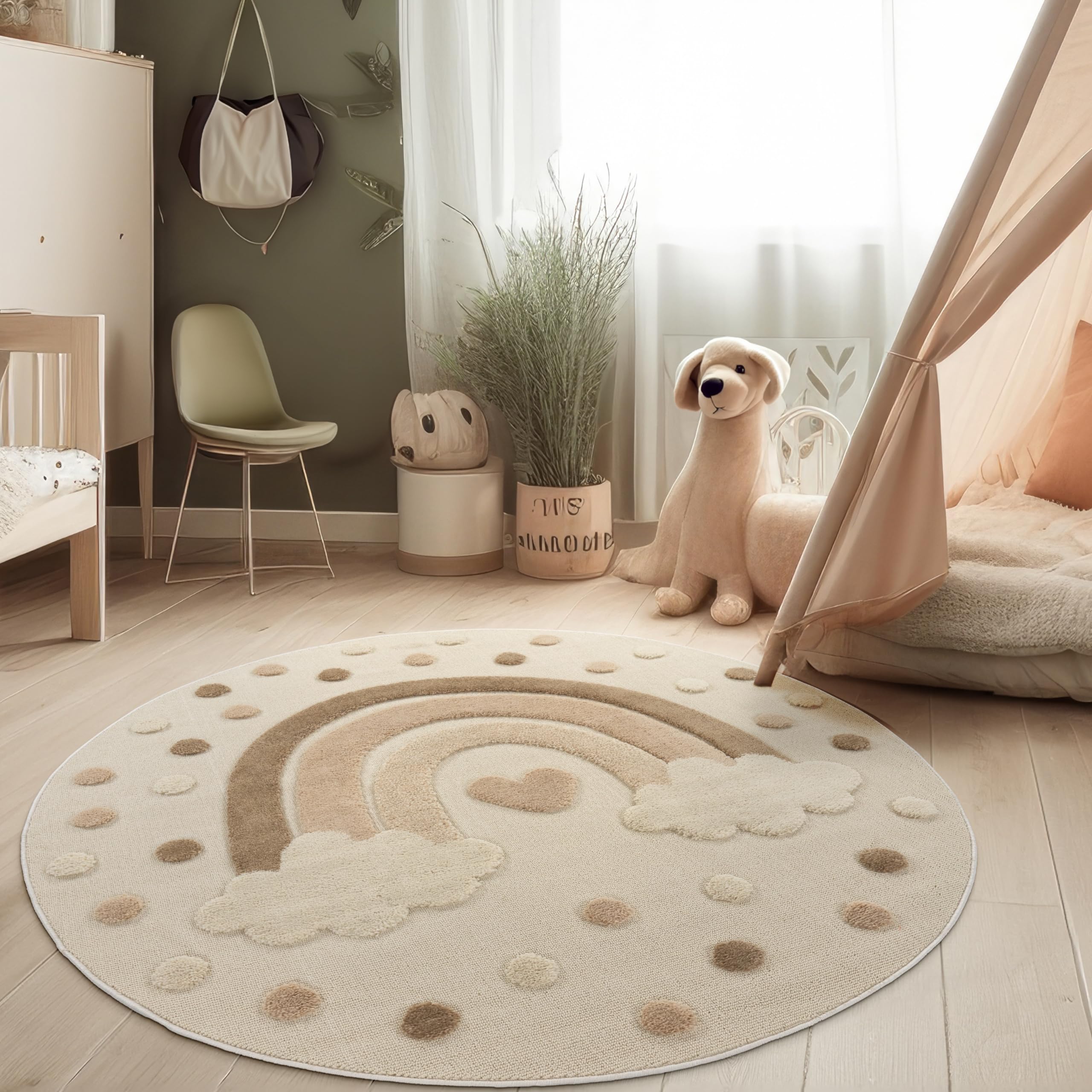 Paco Home Alfombra De Habitacion Bebe Infantil Niña Niño De Juego Redonda Suave 3D Moderna Felpa Suave Fluffy Estilo Moderno