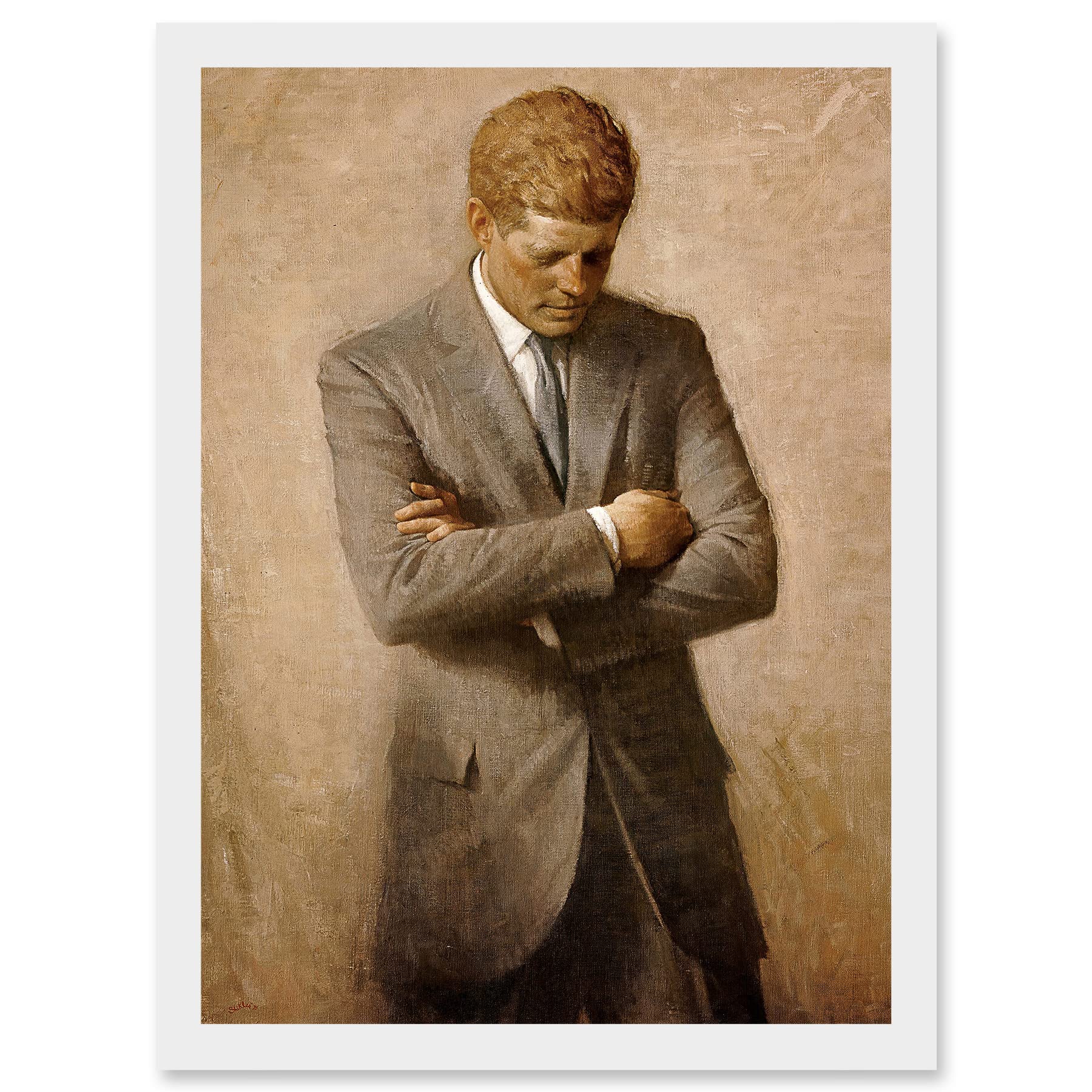 Artery8 Shikler Official Portrait US President John Kennedy JFK Painting Artwork Framed Wall Art Print A4