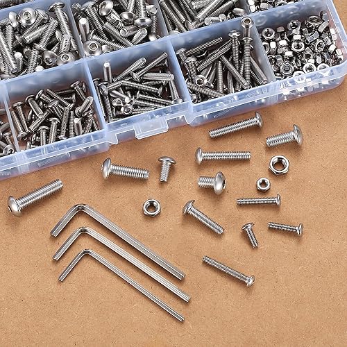 Miniatura 4 de Juego de 600 tornillos de cabeza hexagonal con cabeza de botón, tornillos y tuercas, 4# 8 # 10#, tornillos de máquina y tornillos, con llaves Allen