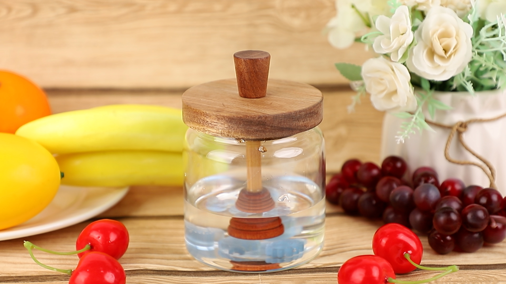 Pot à Miel En Verre Avec Cuillère - Bois D'Acacia, Couvercle Étroit, 1 Pièce