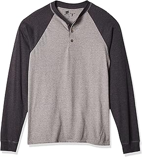 Hanes Beefy Henley - Camiseta de manga larga, sin cuello, para hombre