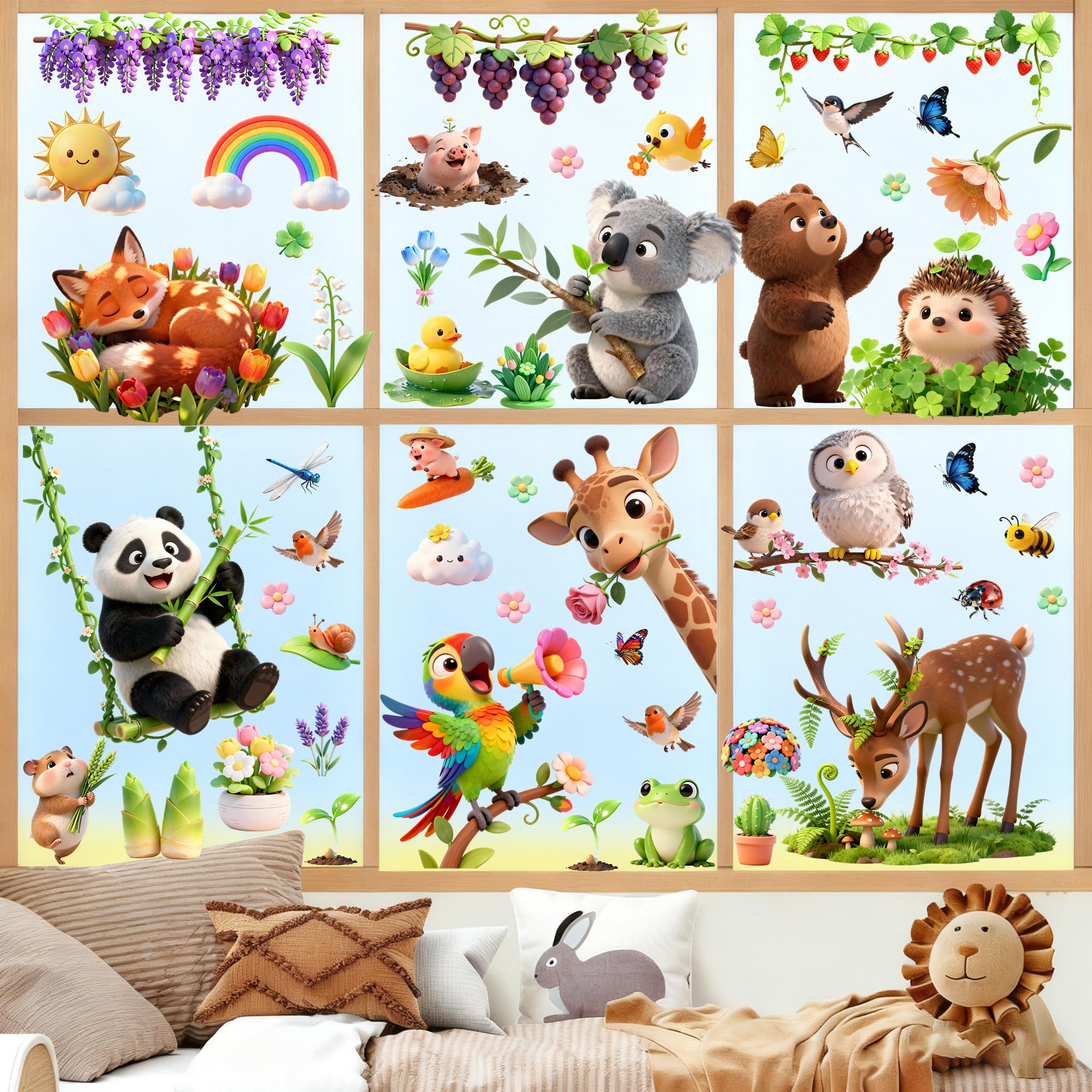 Fensterbilder Herbst Selbstklebend, 99 Stück Herbstdeko Fenster Aufkleber mit Ahornblatt Kürbis Kleintiere Vogelscheuche, Wiederverwendbare DIY Fensterdeko für Erntedankfest, Halloween, Kinderzimmer