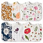 Zainpe 6Pcs Snap Muslin Cotton Baby Bibs Flower Pattern Infants Drooling Bib Soft Absorbent Adjustable Burp Cloths Feeding Cloth for Unisex Newborns Girls Boys Toddlers Teething Eating 0 to 36 Months