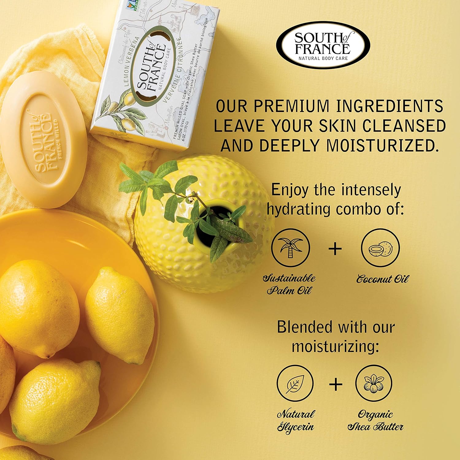 Lemon Verbena Clean Bar Soap by South of France Clean Body Care Triple-Milled French Soap with Organic Shea Butter + Essential Oils Vegan, Non-GMO Body Soap 6 oz Bar 4 Pack - Image 4