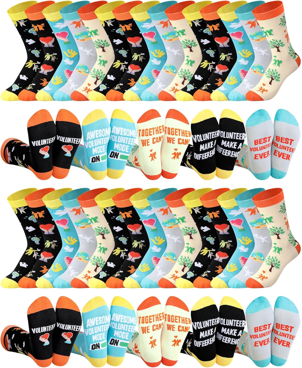 Patelai 25 Pairs Volunteer Socks Appreciation Gifts Bulk Cotton Novelty Crew Socks for Volunteer Month Week Favors Supplies