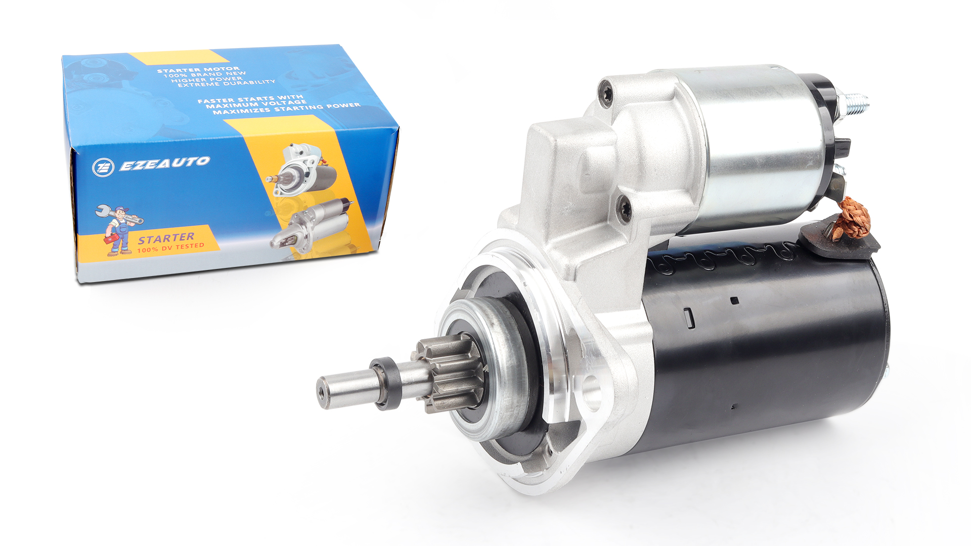 Image of 16450N Ezexpreze Starter Motor Compatible with Porsche 914 1974-1975 1.8L, Volkswagen Beetle 1970-1979 1.6L, Super Beetle 1972-1980 1.6L, 0.8kw 12V 9-Teeth CCW 111911023, BAA-911-023B, 6004AA0021