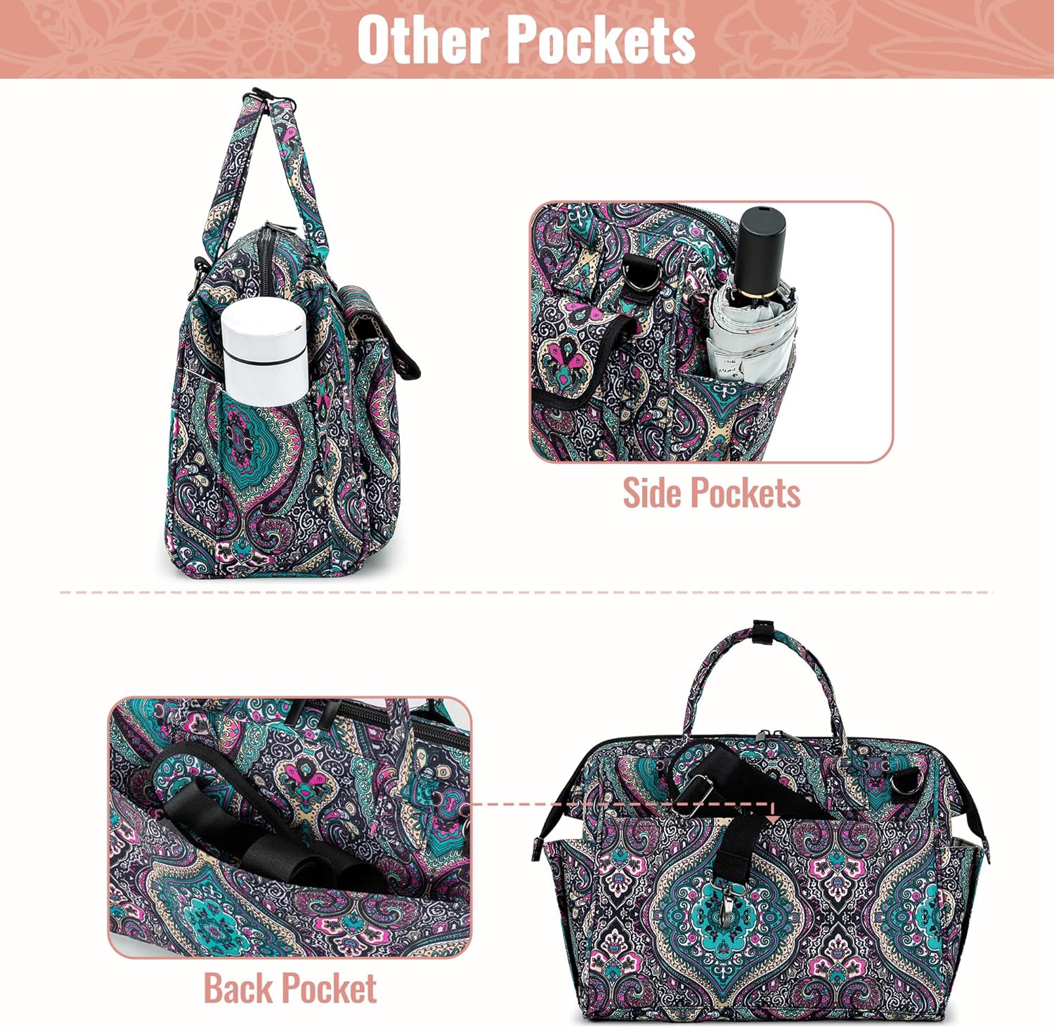 LoDrid Bible Bag Tote with Multiple Pockets for Bible Items, Bible Carrier with Steel Frame Top for Men & Women, Totem, Bag Only - Image 5