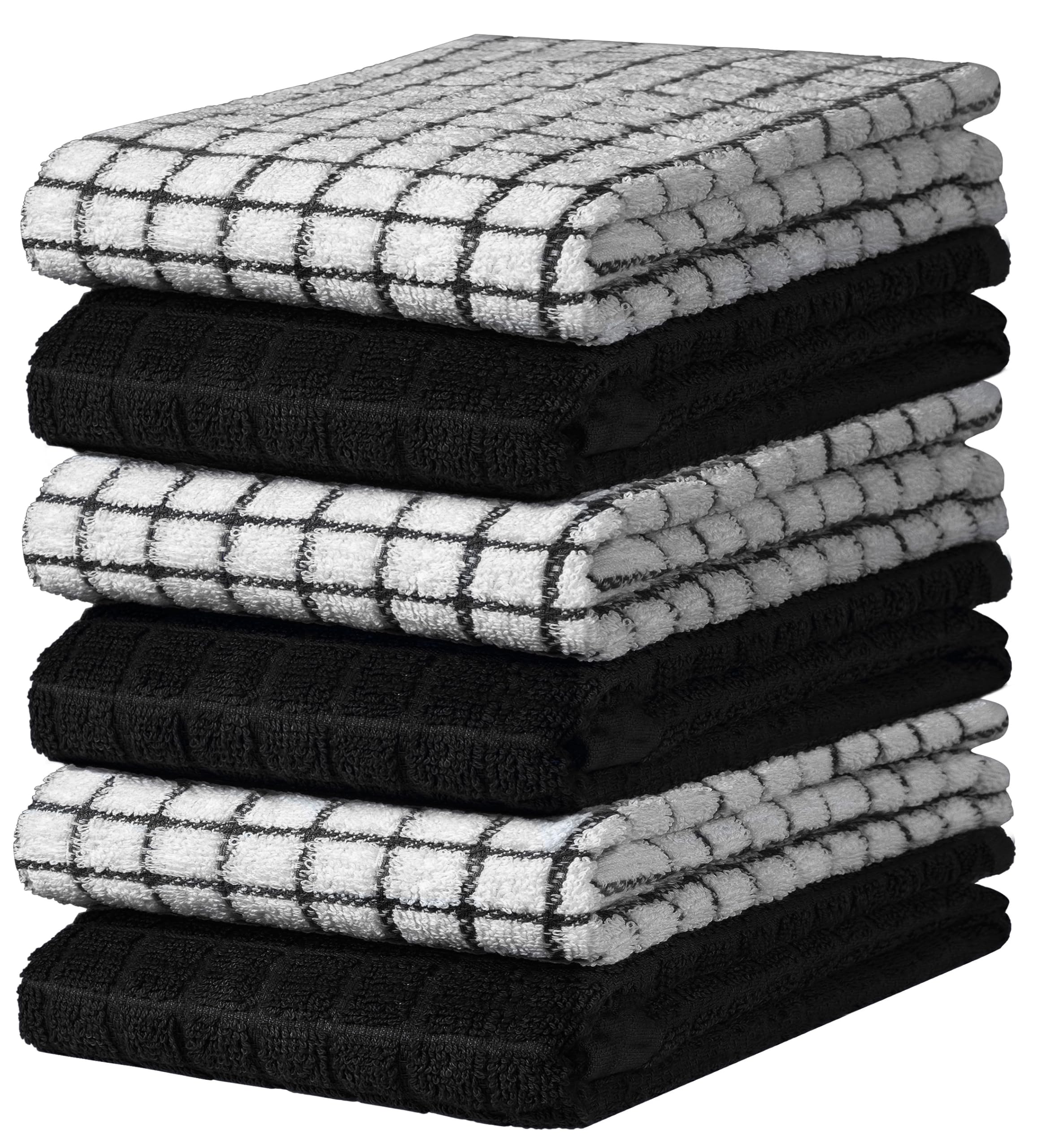 Bumble Kitchen Towels | 100% Cotton Dish Towels with Hanging Loop | 16"x 28" | 380GSM | Absorbent Kitchen Towel Set | 6 Pack, Black