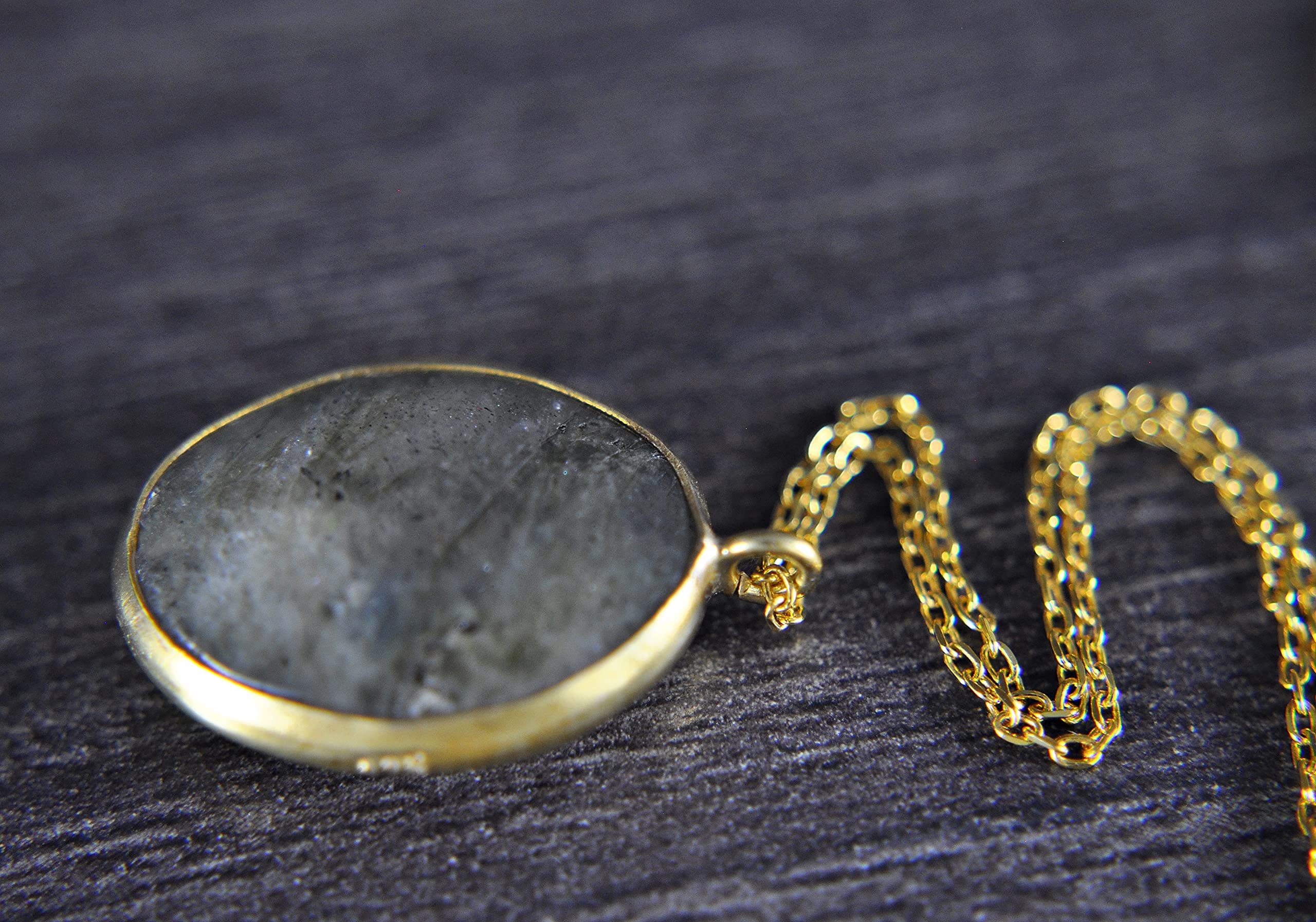 Labradorit - 925 Sterling Silber - Heilstein - Kette - Gold - Grau - Oval - Halskette mit Anhänger - Damen - Geburtstag - Silberkette - Mama Geschenke - Schmuck - Handmade