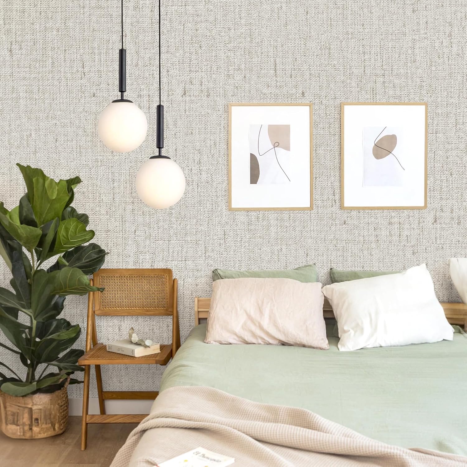 Grasscloth Peel and Stick Wallpaper Beige and Gray Contact Paper 15.7inch x 393.7inch Textured Vintage Faux Linen Contact Paper Self Adhesive Removable Decorative Wallpaper for Cabinets