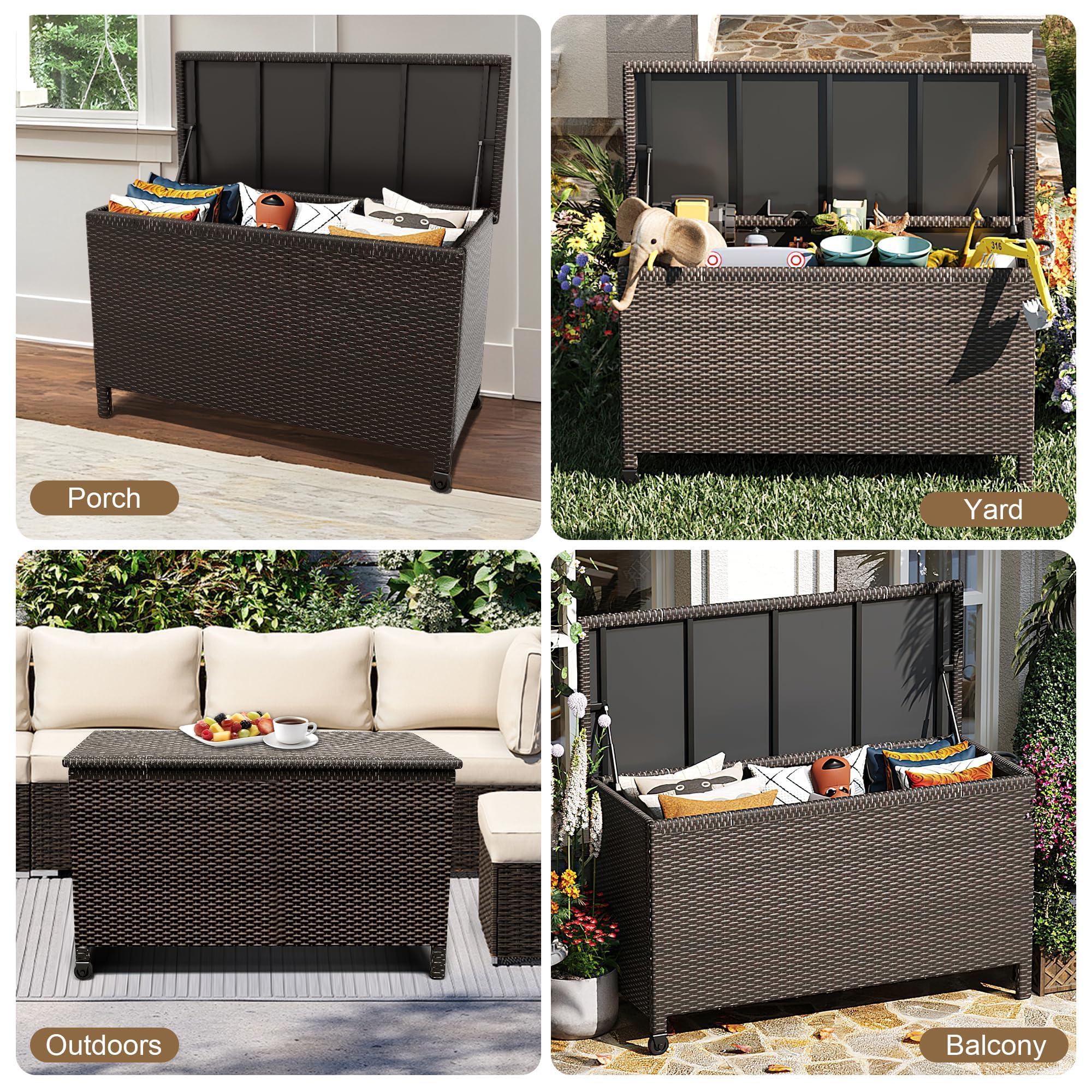 Garvee Grand Coffre De Rangement Extérieur 125 Gallons (473 l) Sur Roulettes, Résine Tressée Imperméable, Poignées Robustes, Idéal Pour Jardin, Terrasse, Piscine Et Balcon