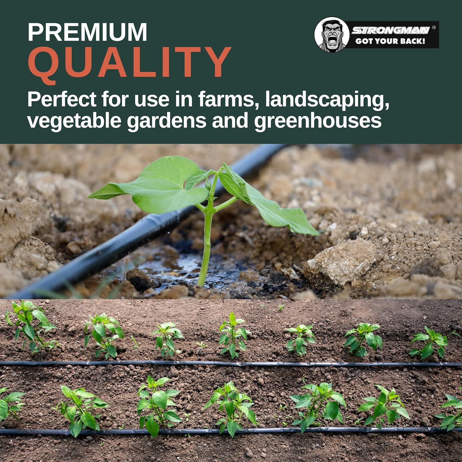 Strongman Premium Drip Irrigation | 1640 ft 5/8" Tape Roll | Smart Regulator | Garden Drip Watering System for Plants, Lawn, Greenhouse | 0.26 GPH | 0.4mm Thickness