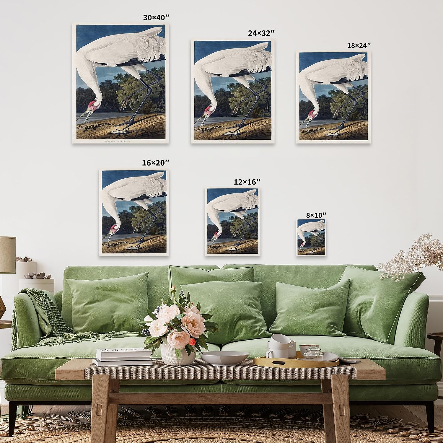 Poster Master Vintage James Audubon Canvas - Retro Whooping Crane Print - Birds of America Art - Gift for Men, Women & Animal Lover - Decor for Living Room or Bedroom - 8x10 STRETCHED Canvas