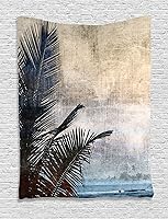Vista 22 de Ambesonne Tapiz de palmera, impresión de imagen de atardecer tropical, estilo vintage, playa de verano, para colgar en la pared para dormitorio