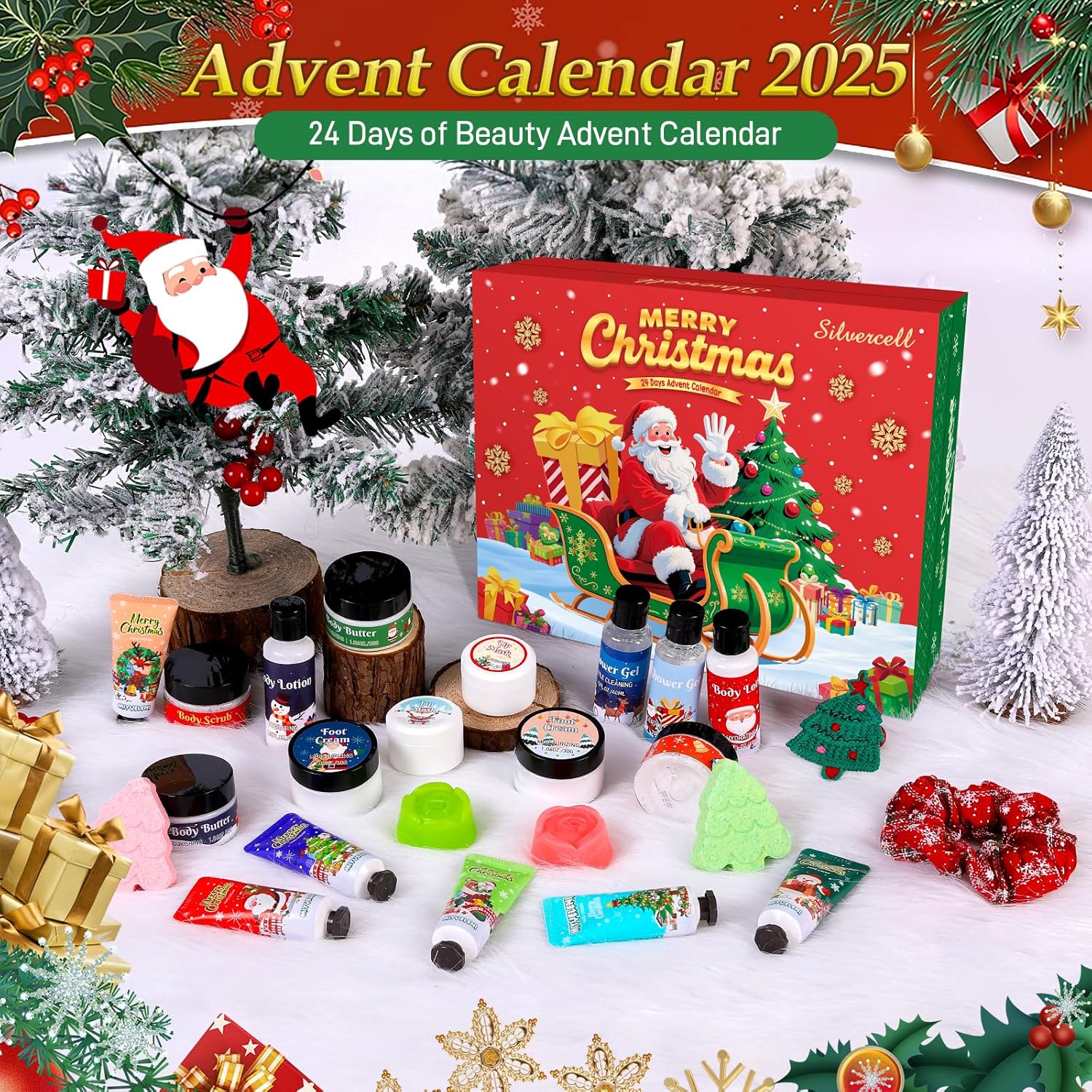 Silvercell Advent Beauty Calendar 2025 Christmas Gifts for Women, Advent Calendar for Teen Girls Bath and Body Gift Set, 24 Days of Christmas Surprise Box Spa Gifts for Women & Teen Girls - Image 3