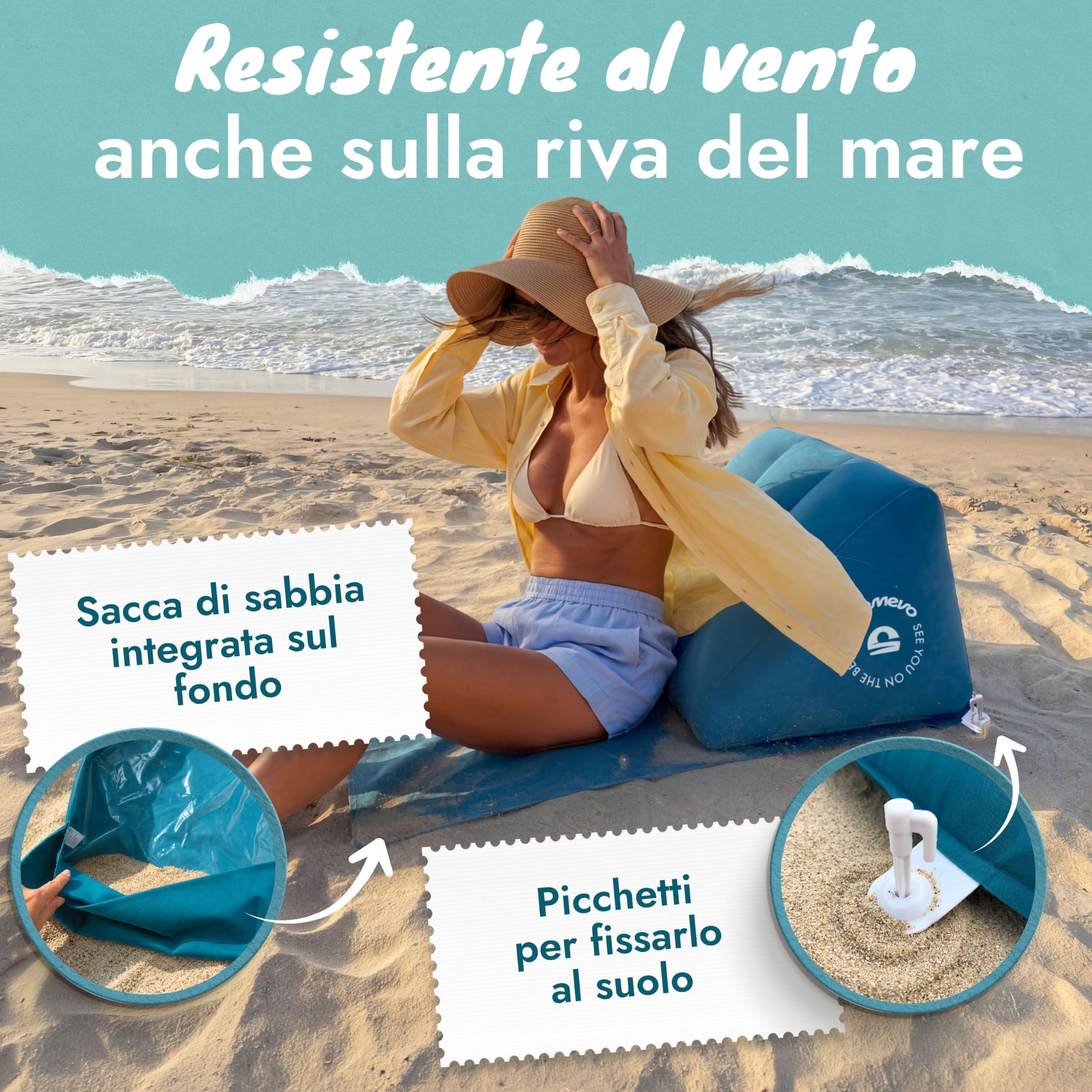 Airlounge Poltrona Spiaggia Gonfiabile, Blu Petrolio | Schienale gonfiabile per spiaggia, leggero e compatto, ideale per relax e viaggio