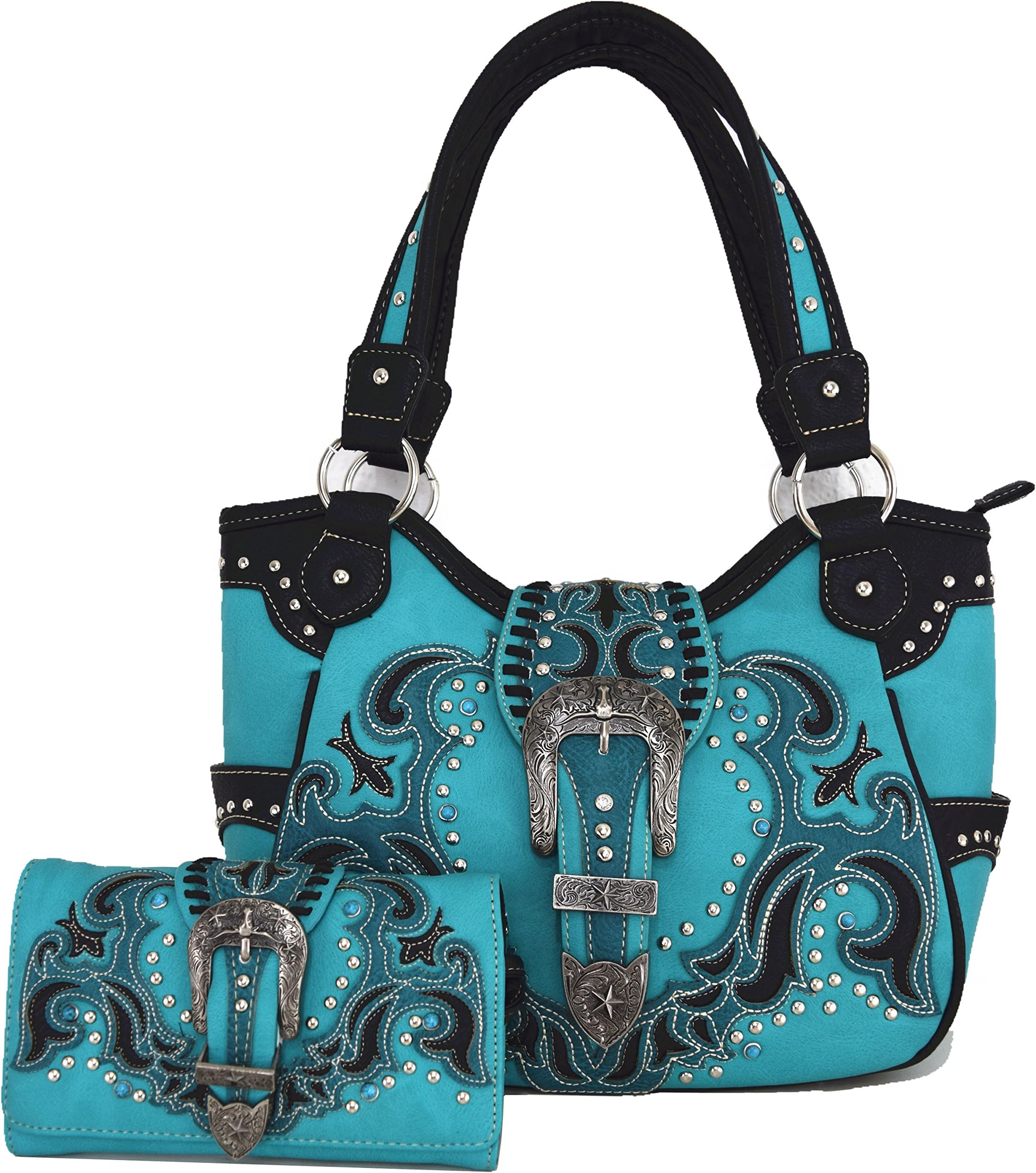 Western Cowgirl Concealed Carry Country Belts Buckle Purse Handbag Messenger Shoulder Bag Wallet Set TQ