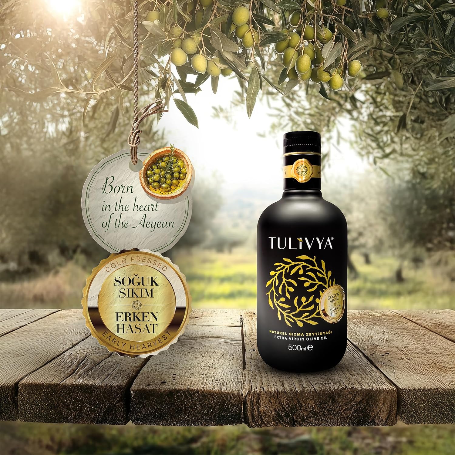 TULIVYA Early Harvest Extra Virgin Olive Oil — Award-Winning High Polyphenol EVOO 400+ mg/kg, Cold-Pressed Memecik Olives, Premium Aegean Turkish Olive Oil, 500ml Glass Bottle