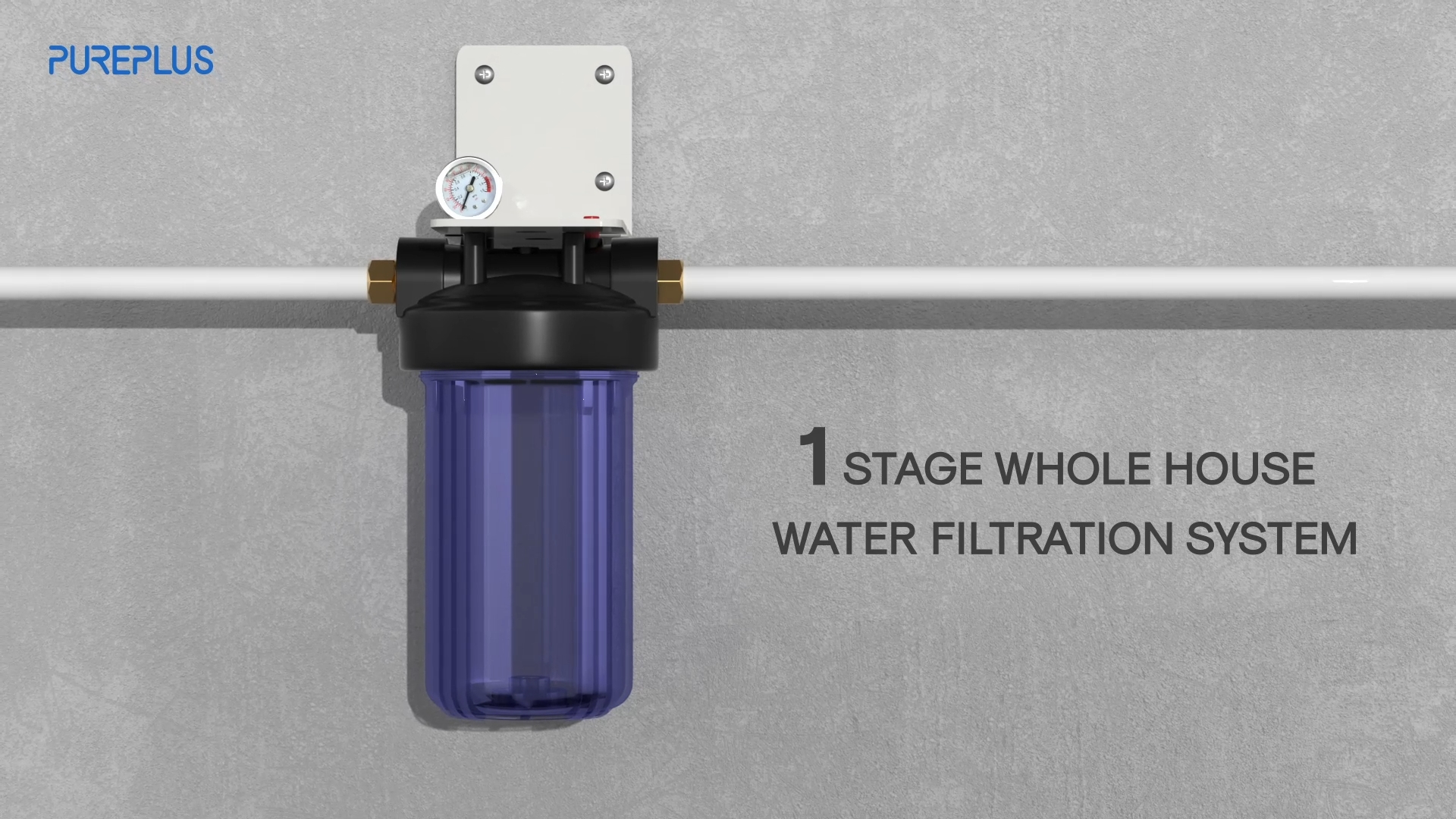 Image of PUREPLUS Whole House Water Filter Housing, 10 inchx4.5 inch Universal Housing, Pre-Filtration System, with Pressure Gauge, 1 inch NPT