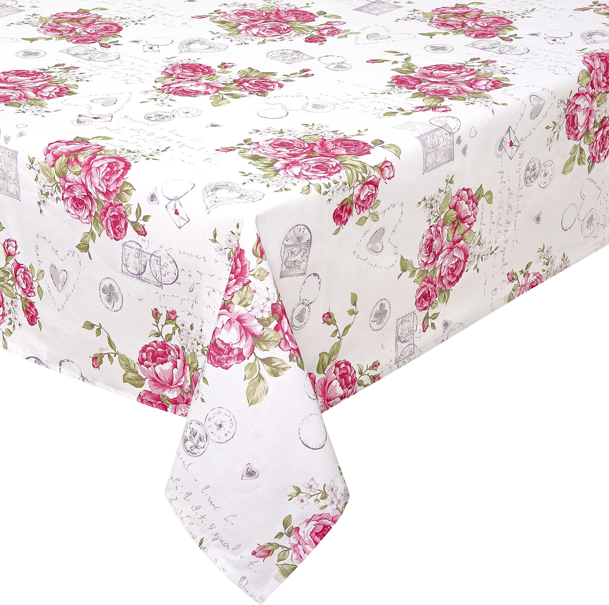Tablecloth Fabric Tablecloth 100% Cotton with Piping Band Round 140 cm Alexandria Pink Garden Tablecloth Water-Repellent