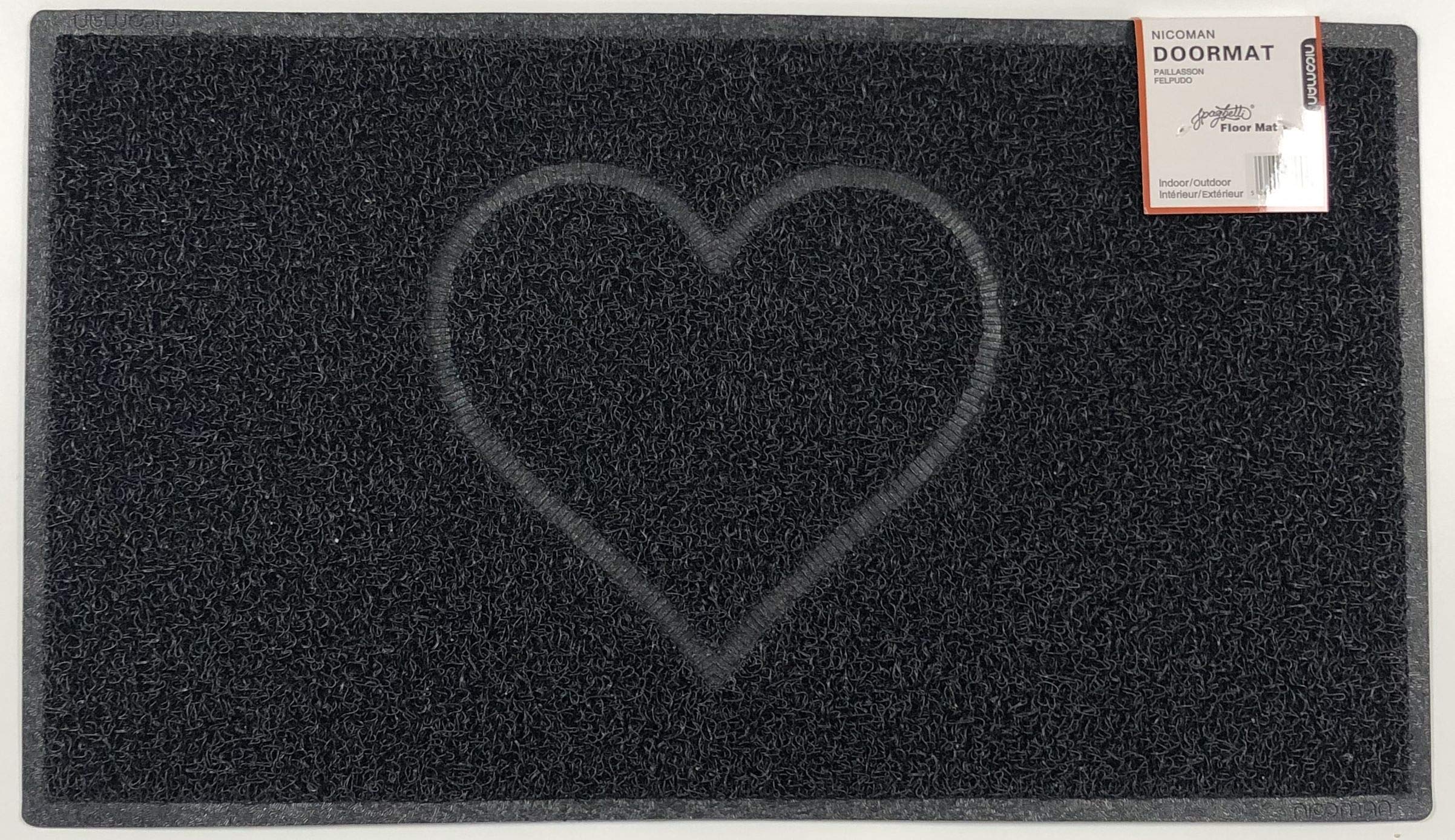 NicomanEmbossed Entrance Door Mat, Heart Shape Non Slip Dirt Trapper PVC Spaghetti Mat with Rubber Base, Jet Washable Quick Drying Doormat Drainage Outdoor Use Only - (Medium, Black, 75 x 44cm)
