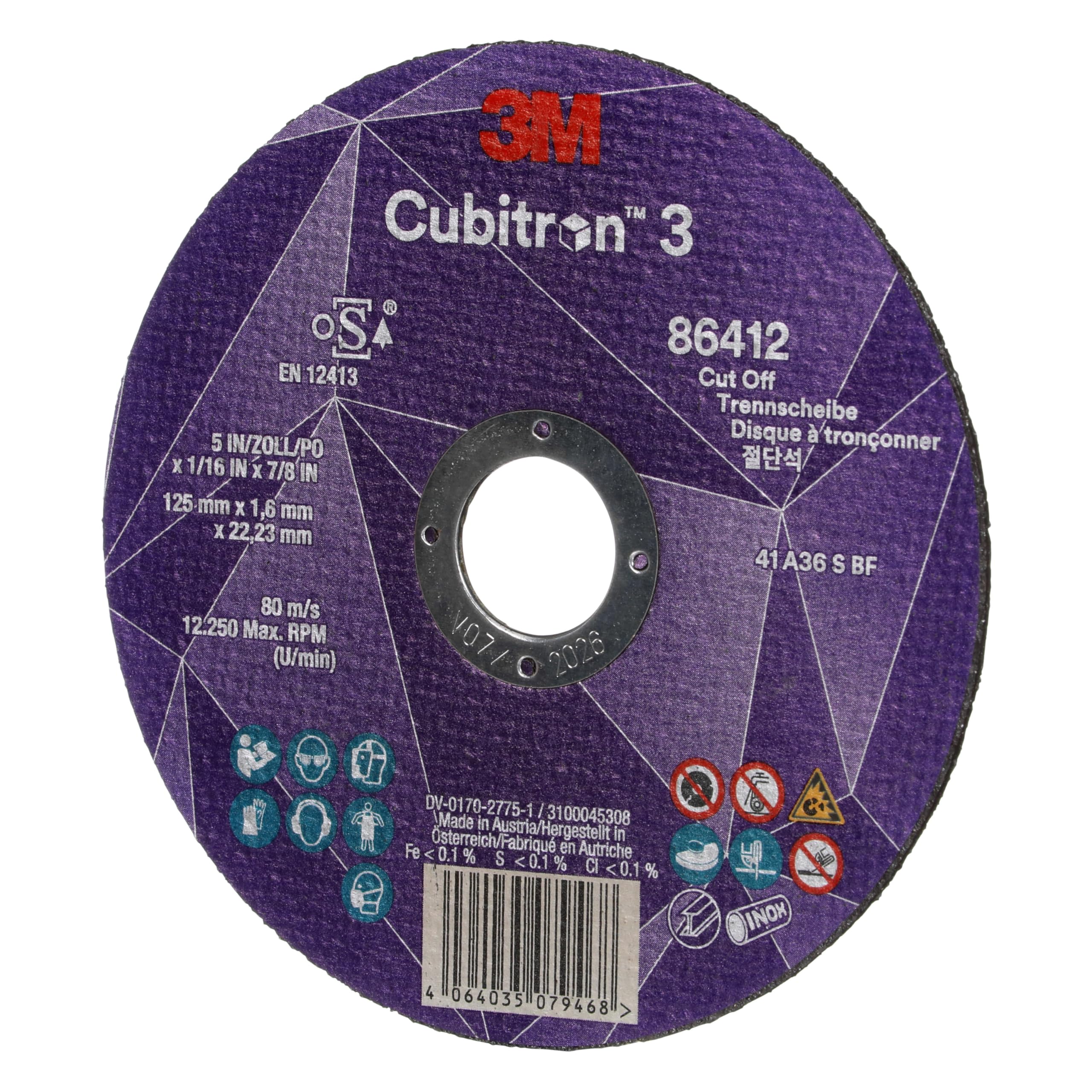 3M Cubitron 3 Disco de Corte, 86412, 36+, T41, 125 mm x 1.6 mm x 22.23 mm | EN, Paquete de 25 Unidades