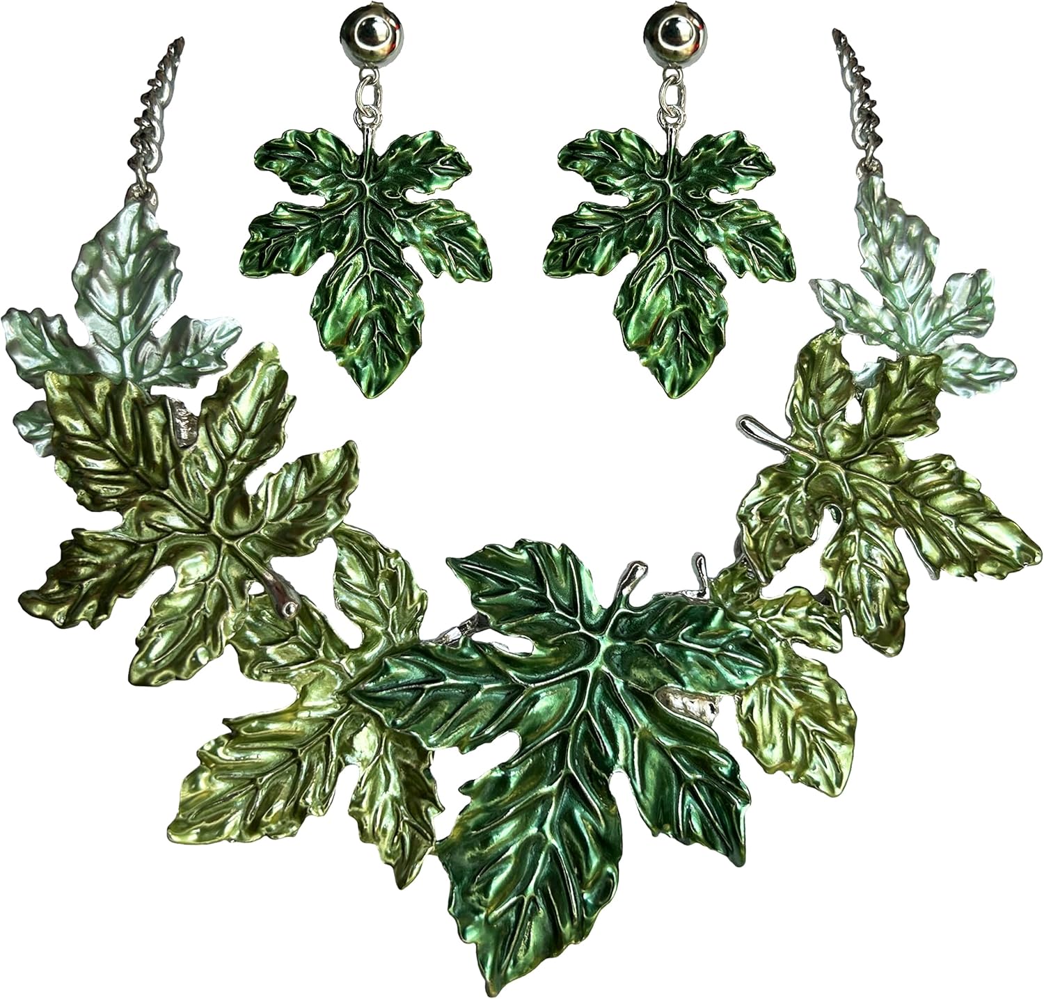 Chunky Leaf Floral Statement Necklace Earring Set Vintage Boho Statement Jewelry Set Drama Bib Collar Jewelry Set for Women Fashion Prom Party Costume Jewelry