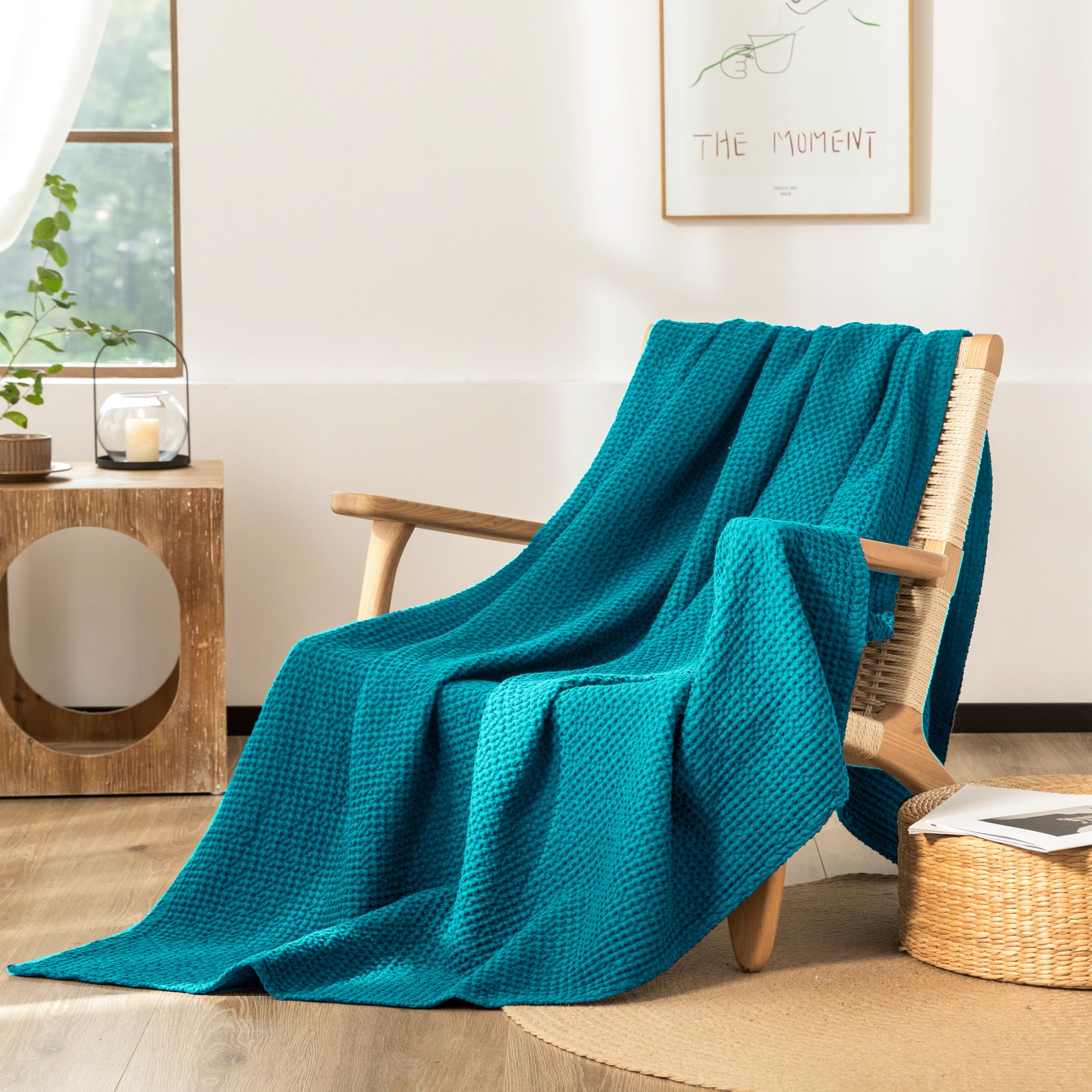 CHUFFED 100% Cotone Coperta 220 x 240 cm, Morbida e Traspirante Trapunta, Motivo a Gabbia Leggera come Coperta per Divano, Morbida e Soffice Coperta per Soggiorno, Divano o Poltrona Marrone Blu