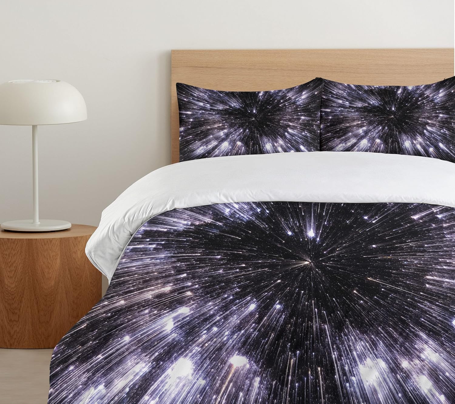 Ambesonne Galaxy Duvet Cover Set, Speed of Life Space Travel Galaxy Universe Science Fiction Future, Decorative 3 Piece Bedding Set with 2 Pillow Shams, Queen Size, Violet Black White