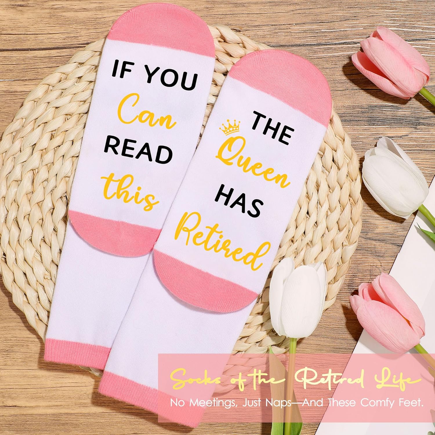 Retirement Gift for Woman 2025 Retired Gifts for Women Happy Cool Retirement Gift Basket for Women Coworker Teacher Nurse Boss Friend Mom Grandma Retirees, 20Oz Tumbler Card The Queen Has Retired Sock - Image 6