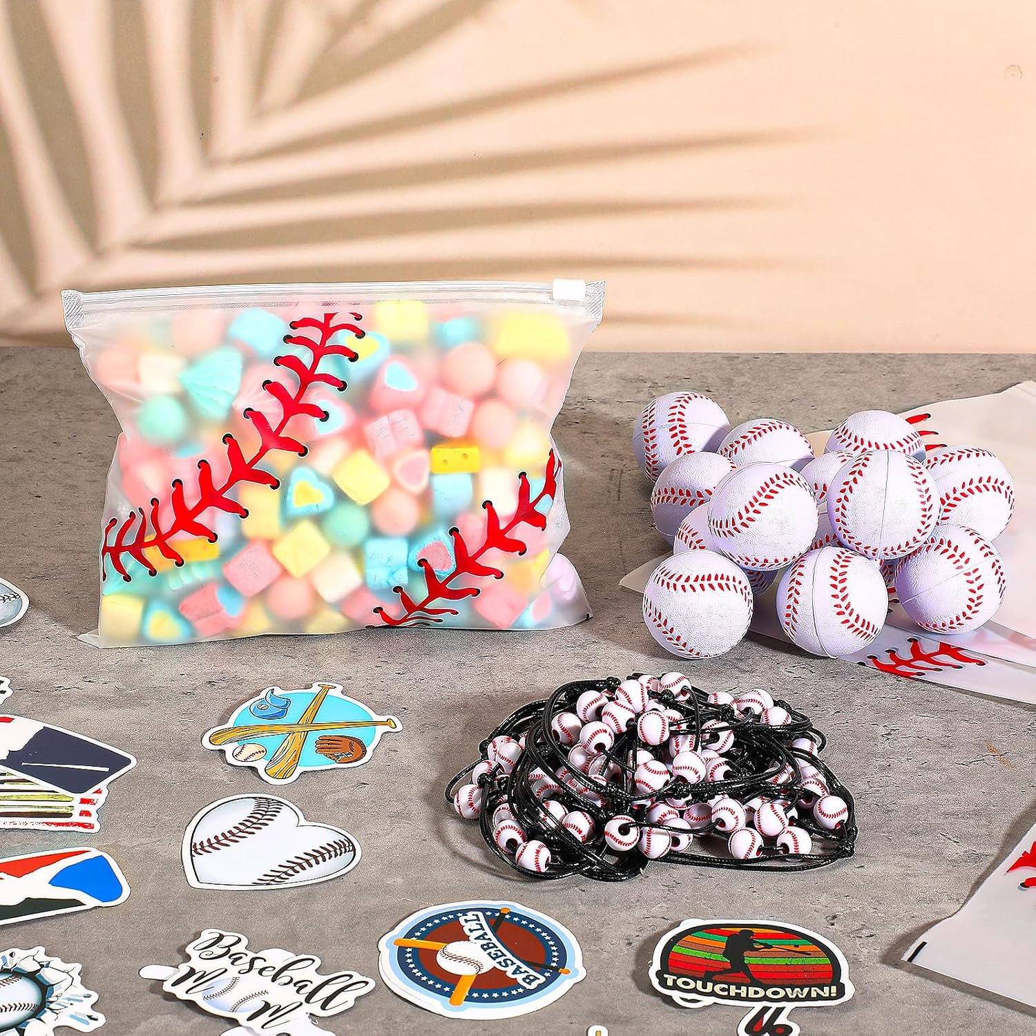 Huquary 390 Pcs Party Favors Set - Waterproof Baseball Gift Goodie Bags, Foam Stress Balls, Sports Bracelets, Stickers for Baseball Themed Birthday Party Favor Decoration