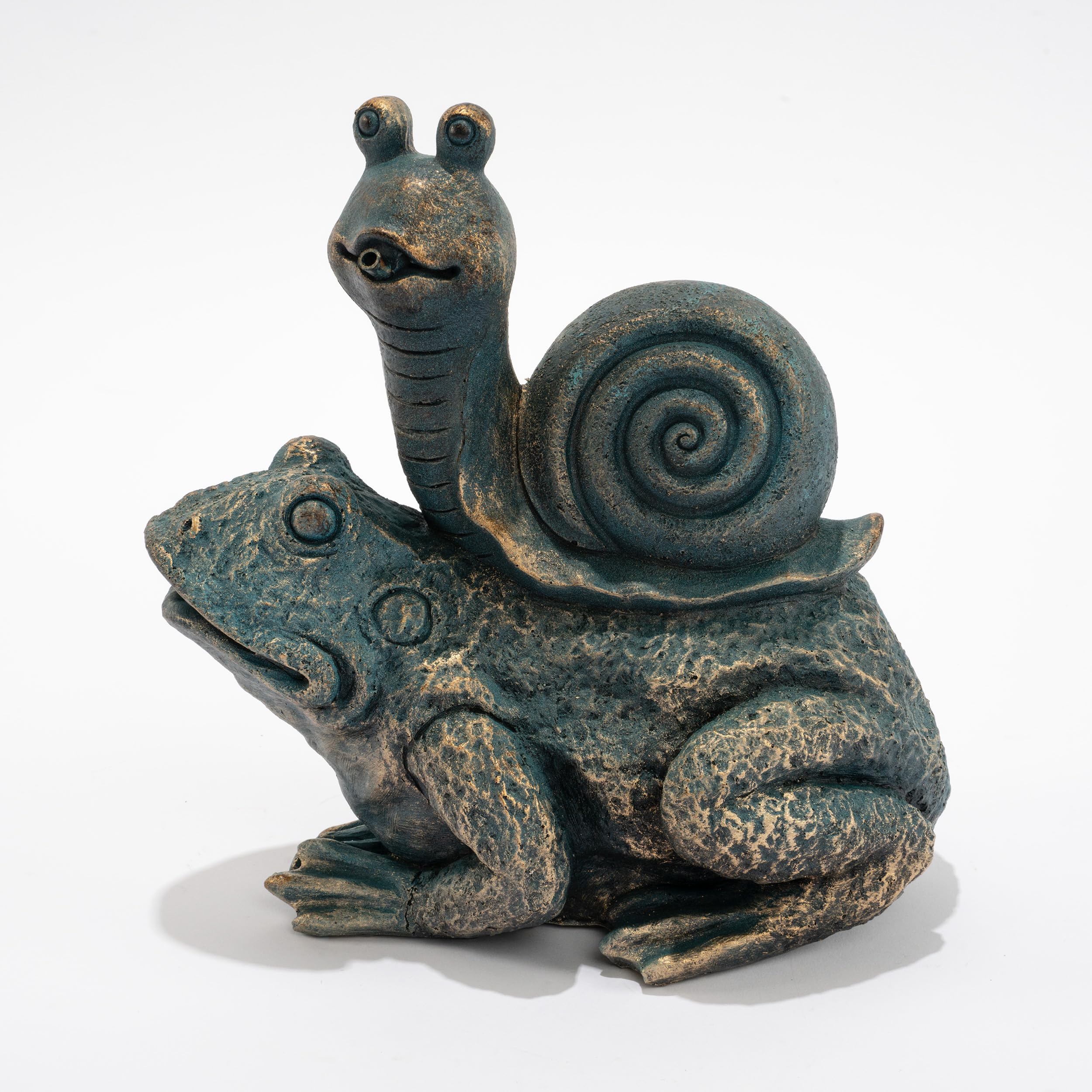 Esotec Wasserspeier Max & Moritz im Altkupfer-Design, Brunnenfigur für Teich & Garten aus Polyresin, Gartenfigur mit 2X 2m Schlauch, 26x16x26,5cm 100774